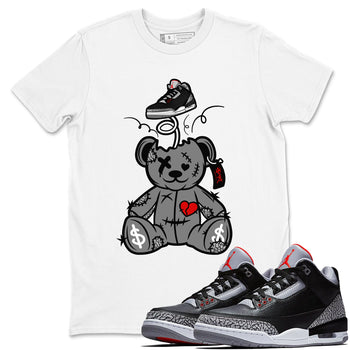 3s Black Cement shirts to match jordans Surprise Teddy Bear sneaker match tees Air Jordan 3 Retro OG Black Cement match shoes to clothes SNRT Sneaker Tees unisex cotton White 1 shirts