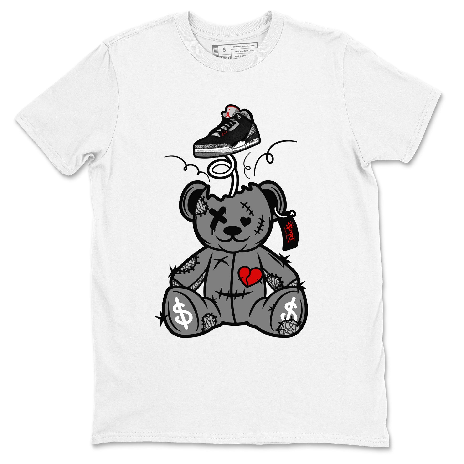 3s Black Cement shirts to match jordans Surprise Teddy Bear sneaker match tees Air Jordan 3 Retro OG Black Cement match shoes to clothes SNRT Sneaker Tees unisex cotton White 2 shirts