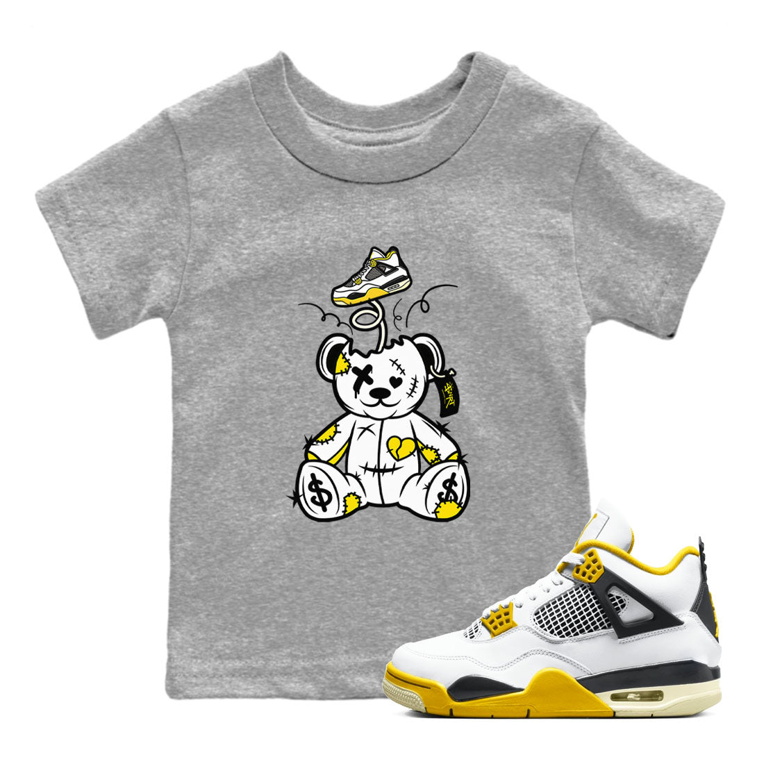 Air Jordan 4 Retro Vivid Sulfur shirt to match jordans Surprise Teddy Bear sneaker tees 4s Vivid Sulfur SNRT Sneaker release tees baby toddler Heather Grey 1 cotton Shirt