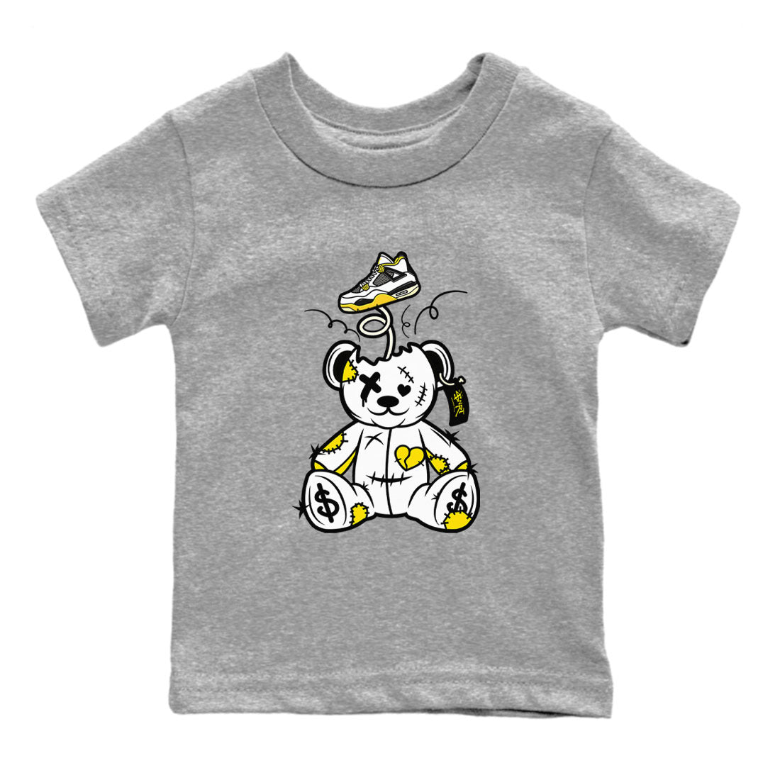 Air Jordan 4 Retro Vivid Sulfur shirt to match jordans Surprise Teddy Bear sneaker tees 4s Vivid Sulfur SNRT Sneaker release tees baby toddler Heather Grey 2 cotton Shirt