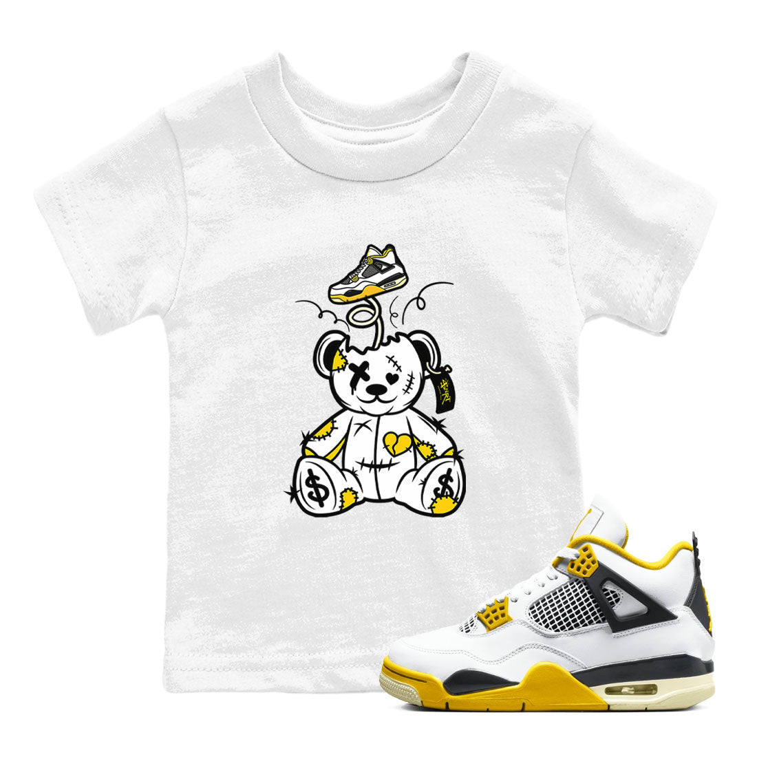 Air Jordan 4 Retro Vivid Sulfur shirt to match jordans Surprise Teddy Bear sneaker tees 4s Vivid Sulfur SNRT Sneaker release tees baby toddler White 1 cotton Shirt