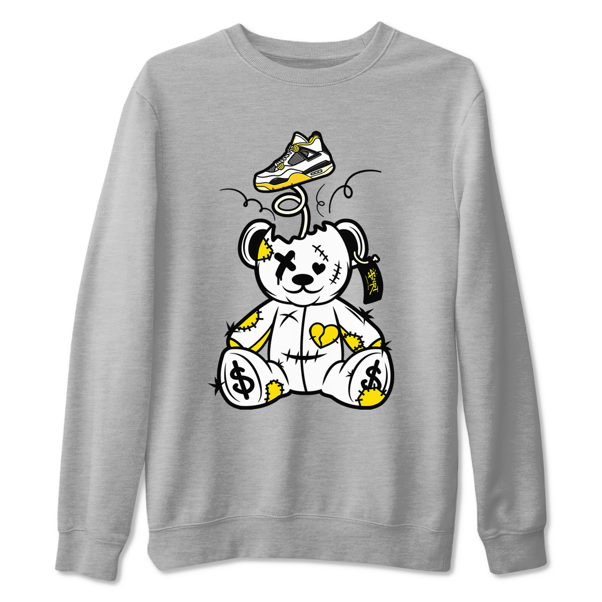 Air Jordan 4 Retro Vivid Sulfur shirt to match jordans Surprise Teddy Bear sneaker tees 4s Vivid Sulfur SNRT Sneaker Release Tees unisex cotton Heather Grey 2 crew neck shirt