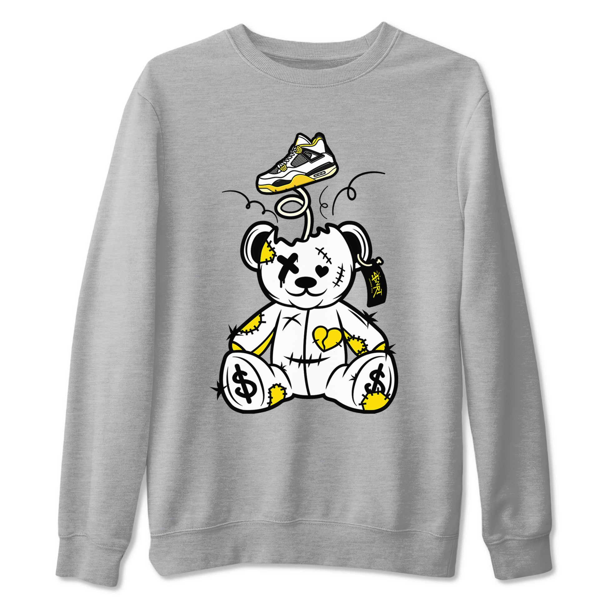 Air Jordan 4 Retro Vivid Sulfur shirt to match jordans Surprise Teddy Bear sneaker tees 4s Vivid Sulfur SNRT Sneaker Release Tees unisex cotton Heather Grey 2 crew neck shirt