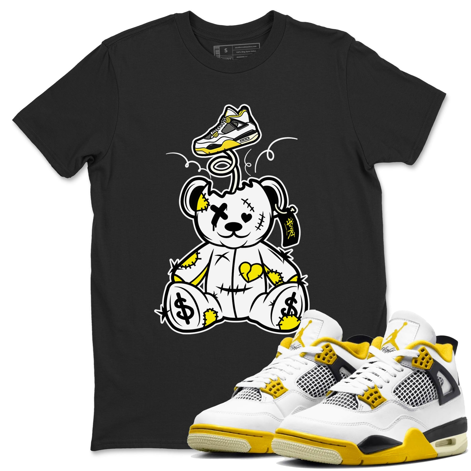 Air Jordan 4 Retro Vivid Sulfur shirt to match jordans Surprise Teddy Bear sneaker tees 4s Vivid Sulfur SNRT Sneaker Release Tees unisex cotton Black 1 crew neck shirt