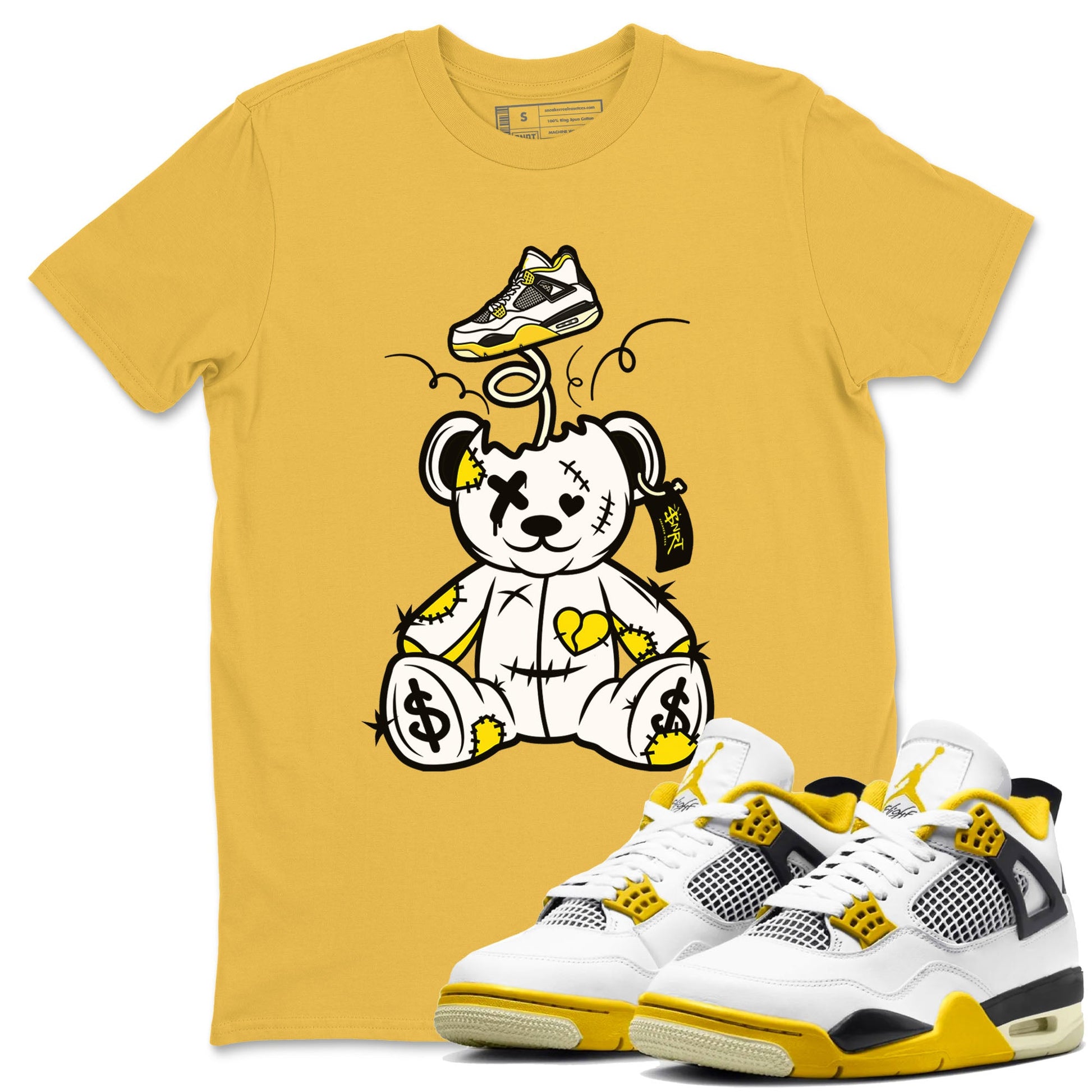 Air Jordan 4 Retro Vivid Sulfur shirt to match jordans Surprise Teddy Bear sneaker tees 4s Vivid Sulfur SNRT Sneaker Release Tees unisex cotton Daisy 1 crew neck shirt