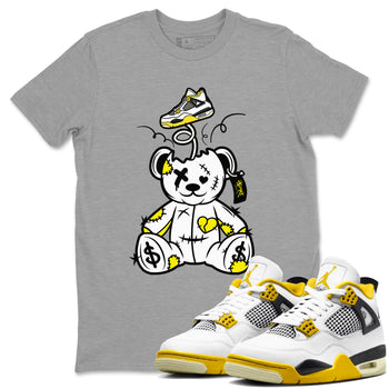 Air Jordan 4 Retro Vivid Sulfur shirt to match jordans Surprise Teddy Bear sneaker tees 4s Vivid Sulfur SNRT Sneaker Release Tees unisex cotton Heather Grey 1 crew neck shirt