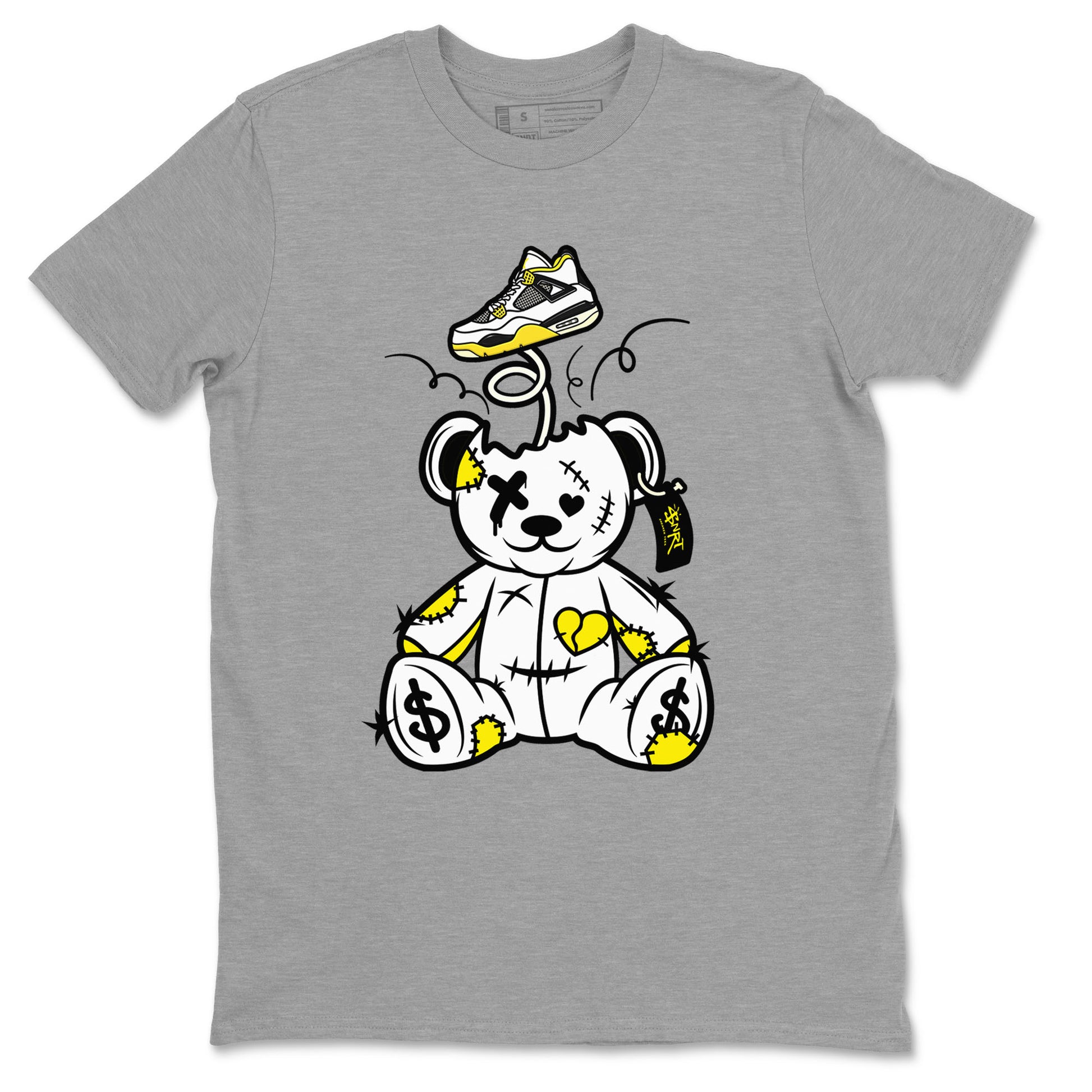 Air Jordan 4 Retro Vivid Sulfur shirt to match jordans Surprise Teddy Bear sneaker tees 4s Vivid Sulfur SNRT Sneaker Release Tees unisex cotton Heather Grey 2 crew neck shirt