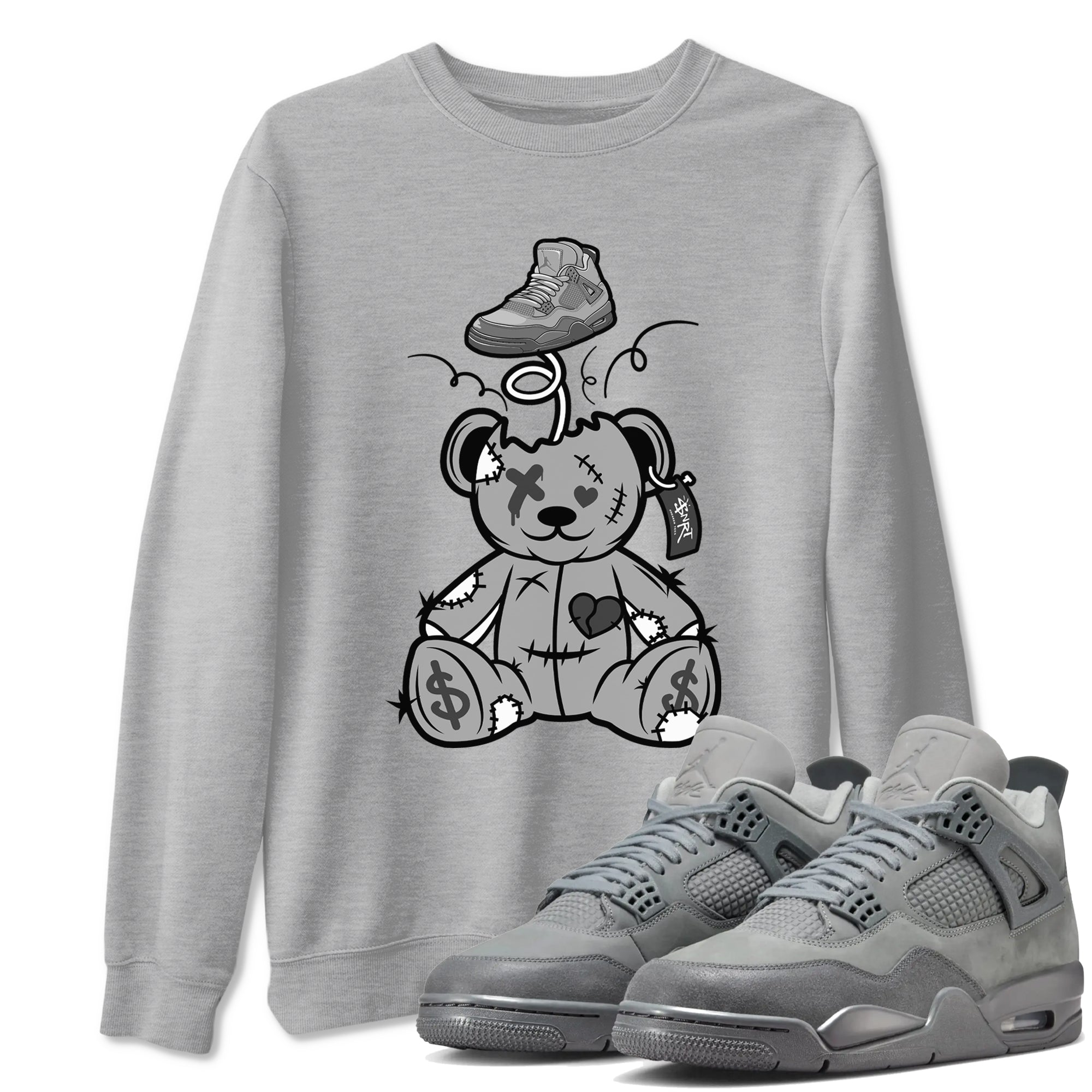 4s Wet Cement shirts to match jordans Surprise Teddy Bear sneaker match tees Air Jordan 4 Wet Cement SNRT Sneaker Release Tees unisex cotton Heather Grey 1 crew neck shirts