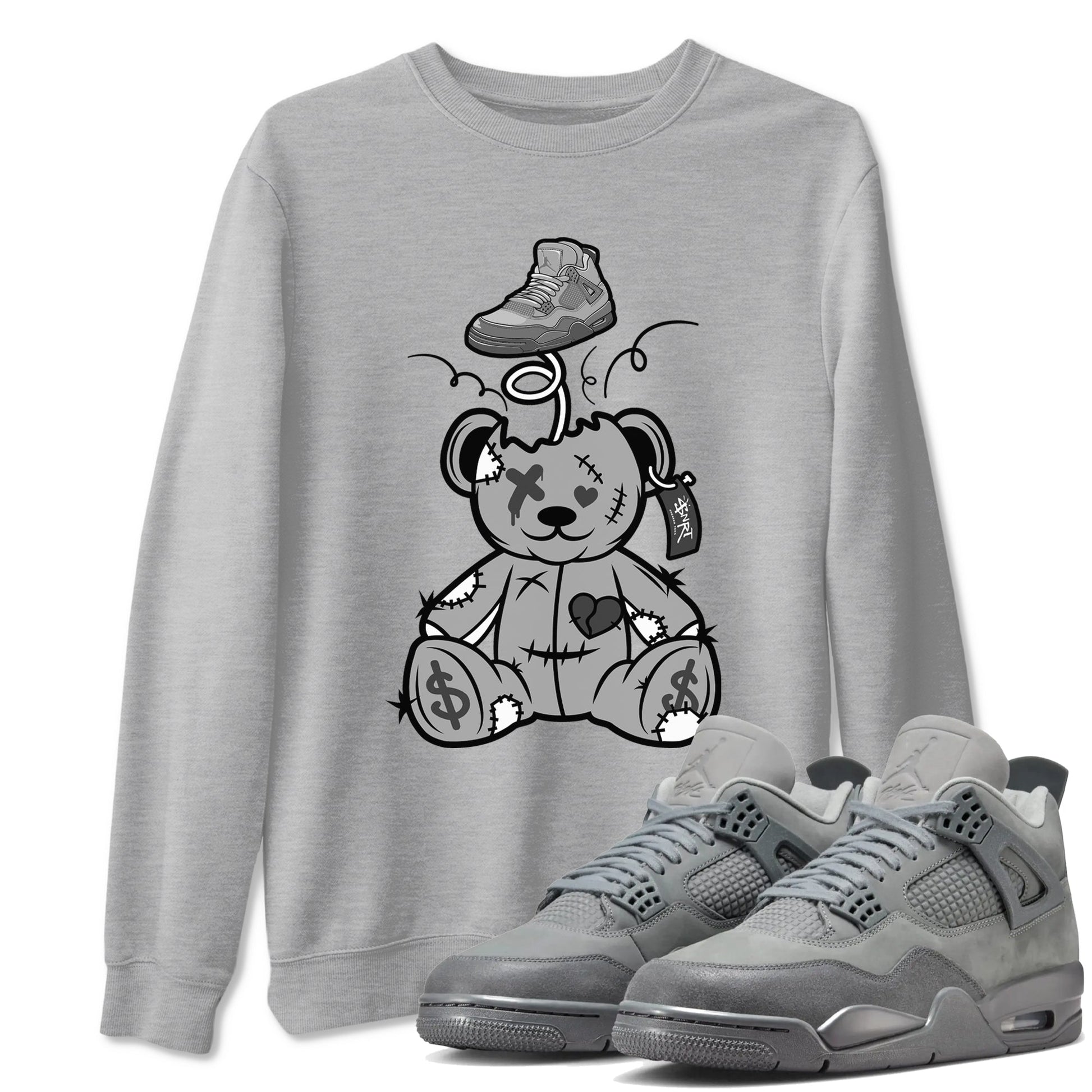 4s Wet Cement shirts to match jordans Surprise Teddy Bear sneaker match tees Air Jordan 4 Wet Cement SNRT Sneaker Release Tees unisex cotton Heather Grey 1 crew neck shirts