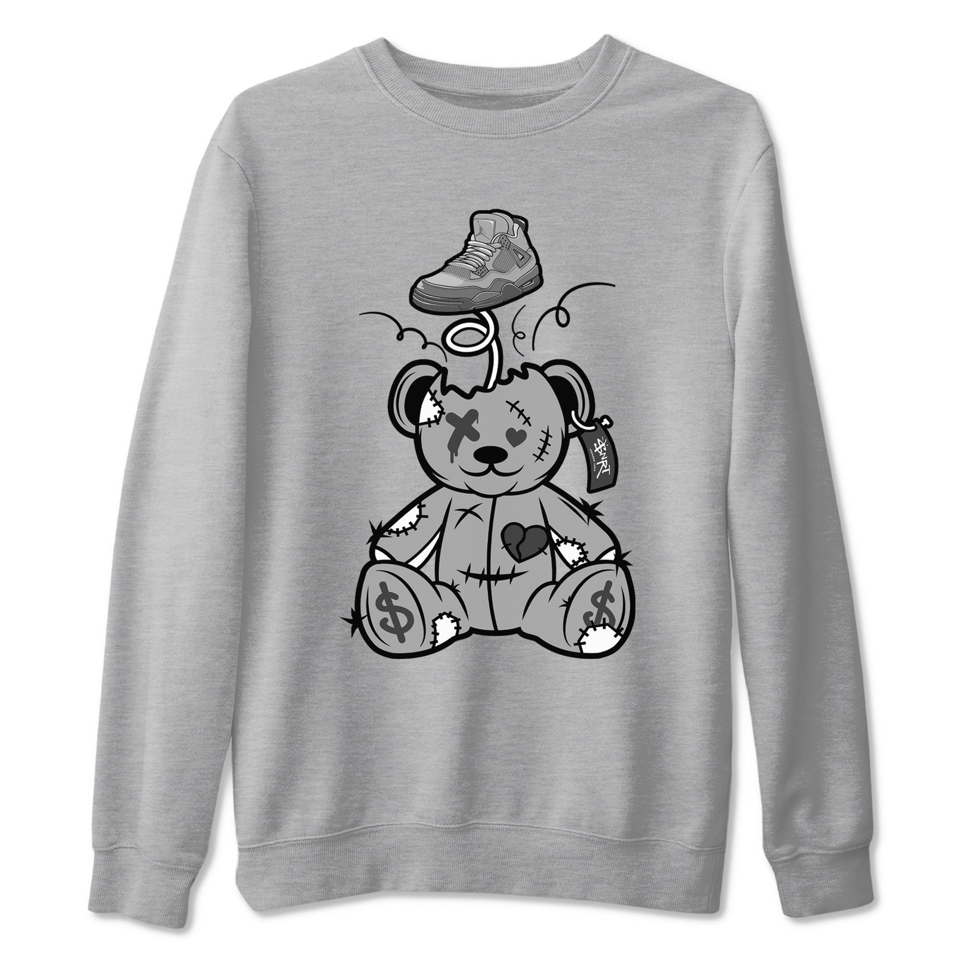 4s Wet Cement shirts to match jordans Surprise Teddy Bear sneaker match tees Air Jordan 4 Wet Cement SNRT Sneaker Release Tees unisex cotton Heather Grey 2 crew neck shirts