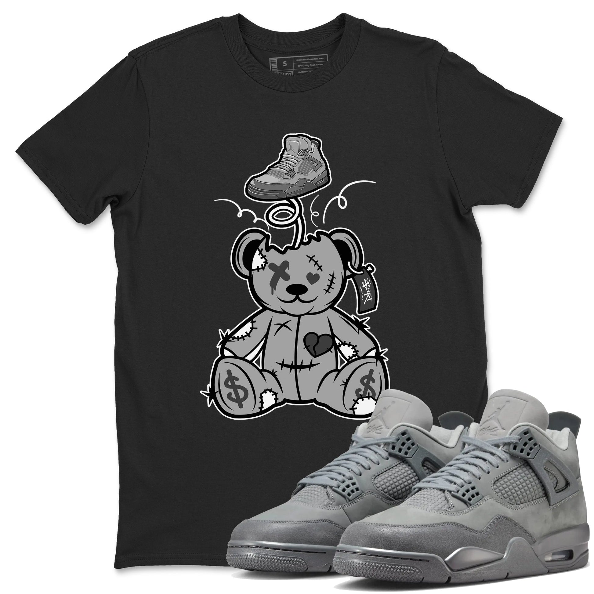 4s Wet Cement shirts to match jordans Surprise Teddy Bear sneaker match tees Air Jordan 4 Wet Cement SNRT Sneaker Release Tees unisex cotton Black 1 crew neck shirts