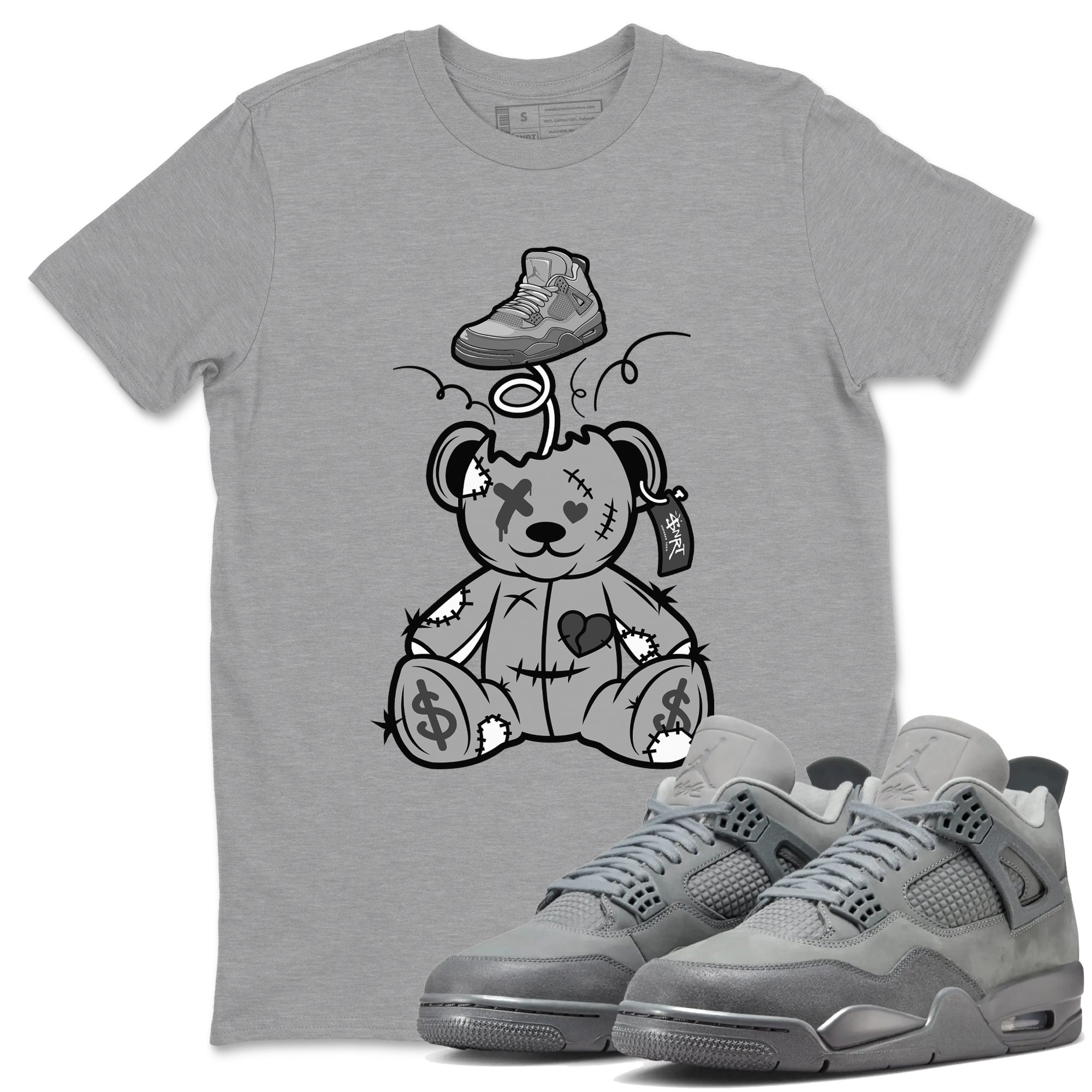 4s Wet Cement shirts to match jordans Surprise Teddy Bear sneaker match tees Air Jordan 4 Wet Cement SNRT Sneaker Release Tees unisex cotton Heather Grey 1 crew neck shirts