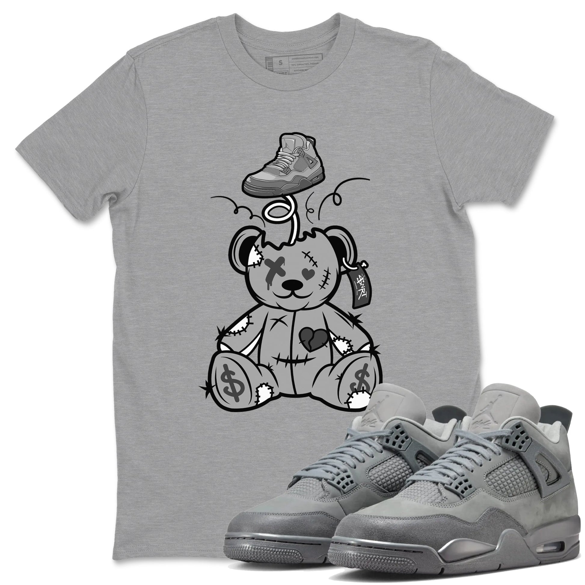 4s Wet Cement shirts to match jordans Surprise Teddy Bear sneaker match tees Air Jordan 4 Wet Cement SNRT Sneaker Release Tees unisex cotton Heather Grey 1 crew neck shirts