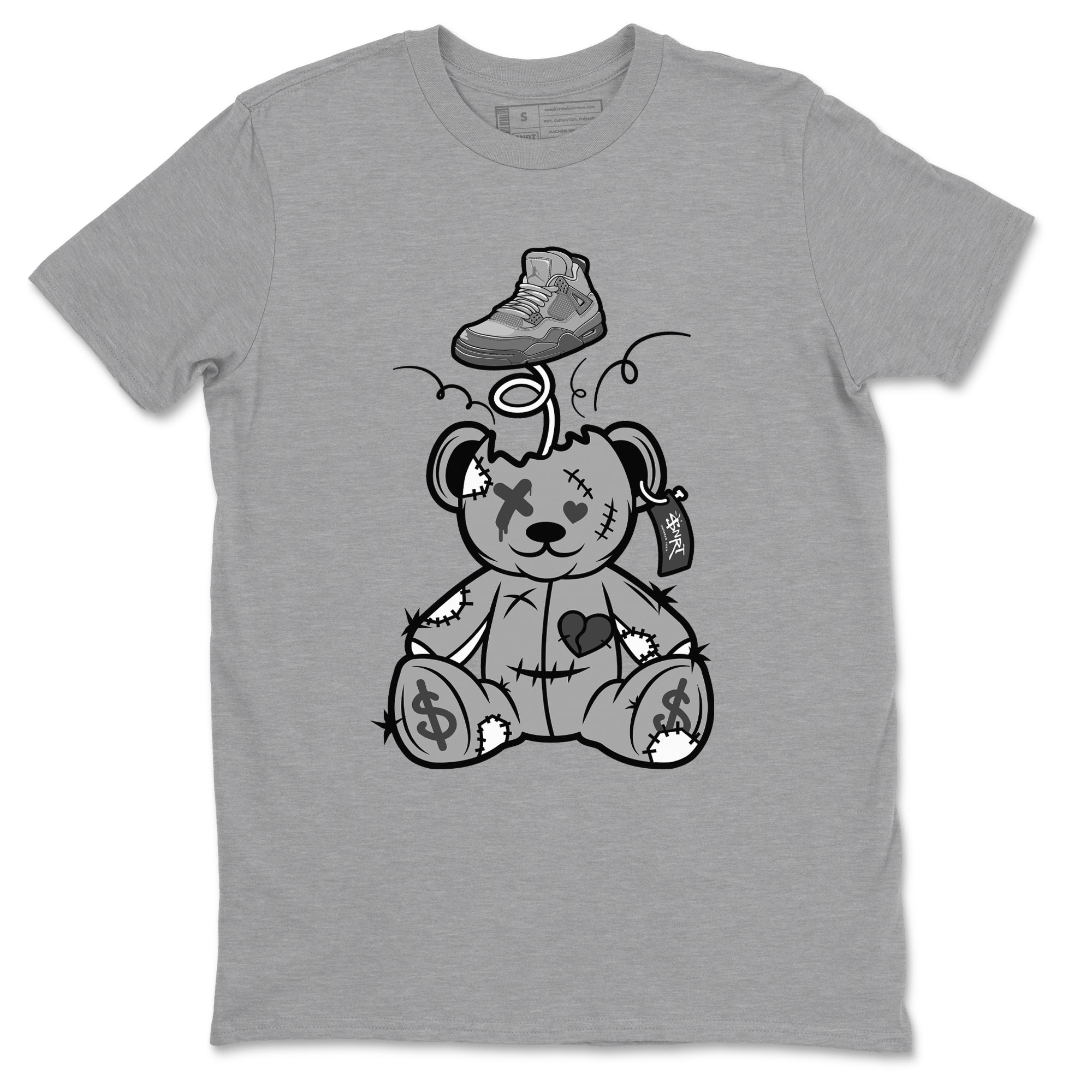4s Wet Cement shirts to match jordans Surprise Teddy Bear sneaker match tees Air Jordan 4 Wet Cement SNRT Sneaker Release Tees unisex cotton Heather Grey 2 crew neck shirts