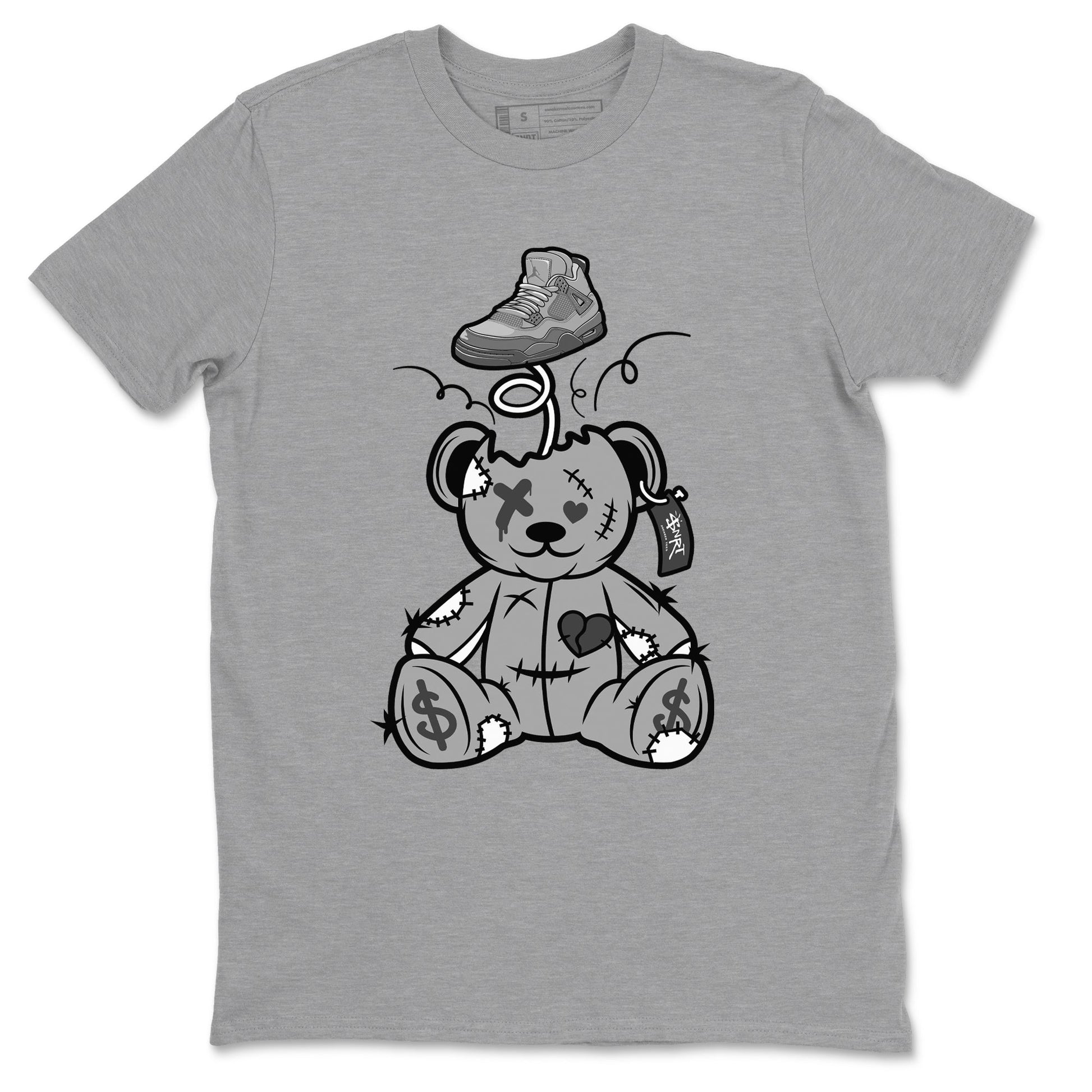 4s Wet Cement shirts to match jordans Surprise Teddy Bear sneaker match tees Air Jordan 4 Wet Cement SNRT Sneaker Release Tees unisex cotton Heather Grey 2 crew neck shirts