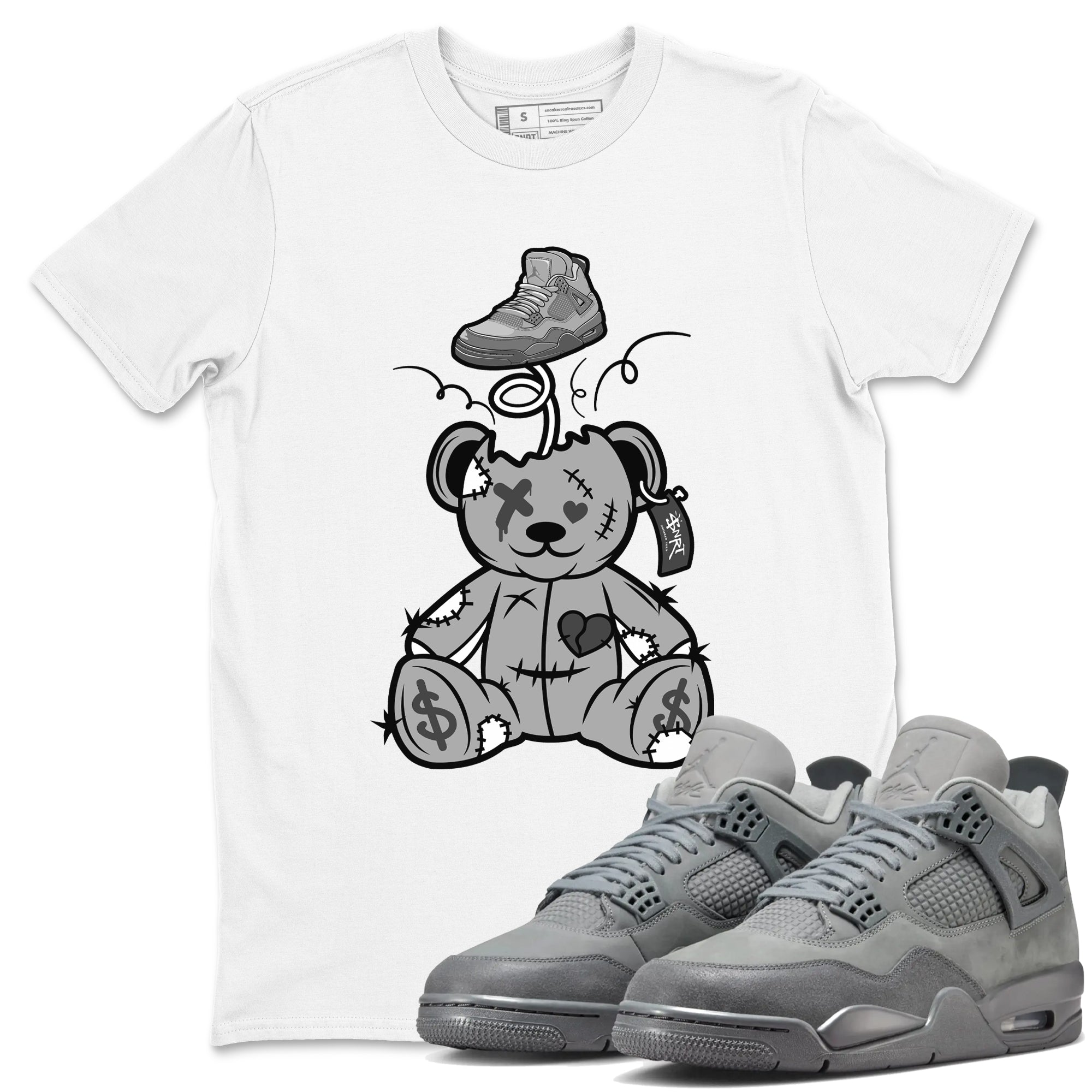 4s Wet Cement shirts to match jordans Surprise Teddy Bear sneaker match tees Air Jordan 4 Wet Cement SNRT Sneaker Release Tees unisex cotton White 1 crew neck shirts