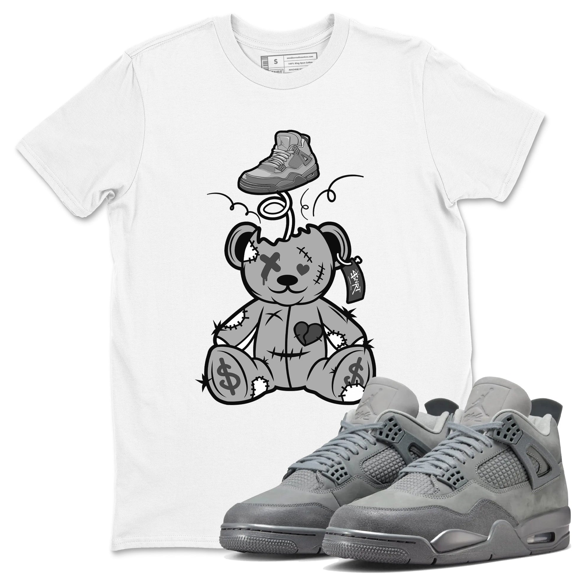 4s Wet Cement shirts to match jordans Surprise Teddy Bear sneaker match tees Air Jordan 4 Wet Cement SNRT Sneaker Release Tees unisex cotton White 1 crew neck shirts