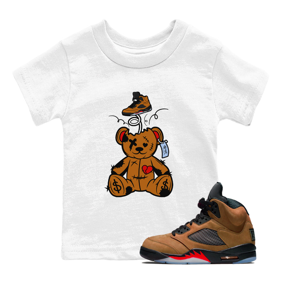 5s Archeao Brown shirts to match jordans Surprise Teddy Bear sneaker match tees Air Jordan 5 Archeao Brown SNRT Sneaker Release Tees Youth Baby White 1 crew neck shirts