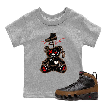 9s Olive shirts to match jordans Surprise Teddy Bear sneaker match tees Air Jordan 9 Olive match shoes to clothes SNRT Sneaker Tees Youth Baby Heather Grey 1 tee