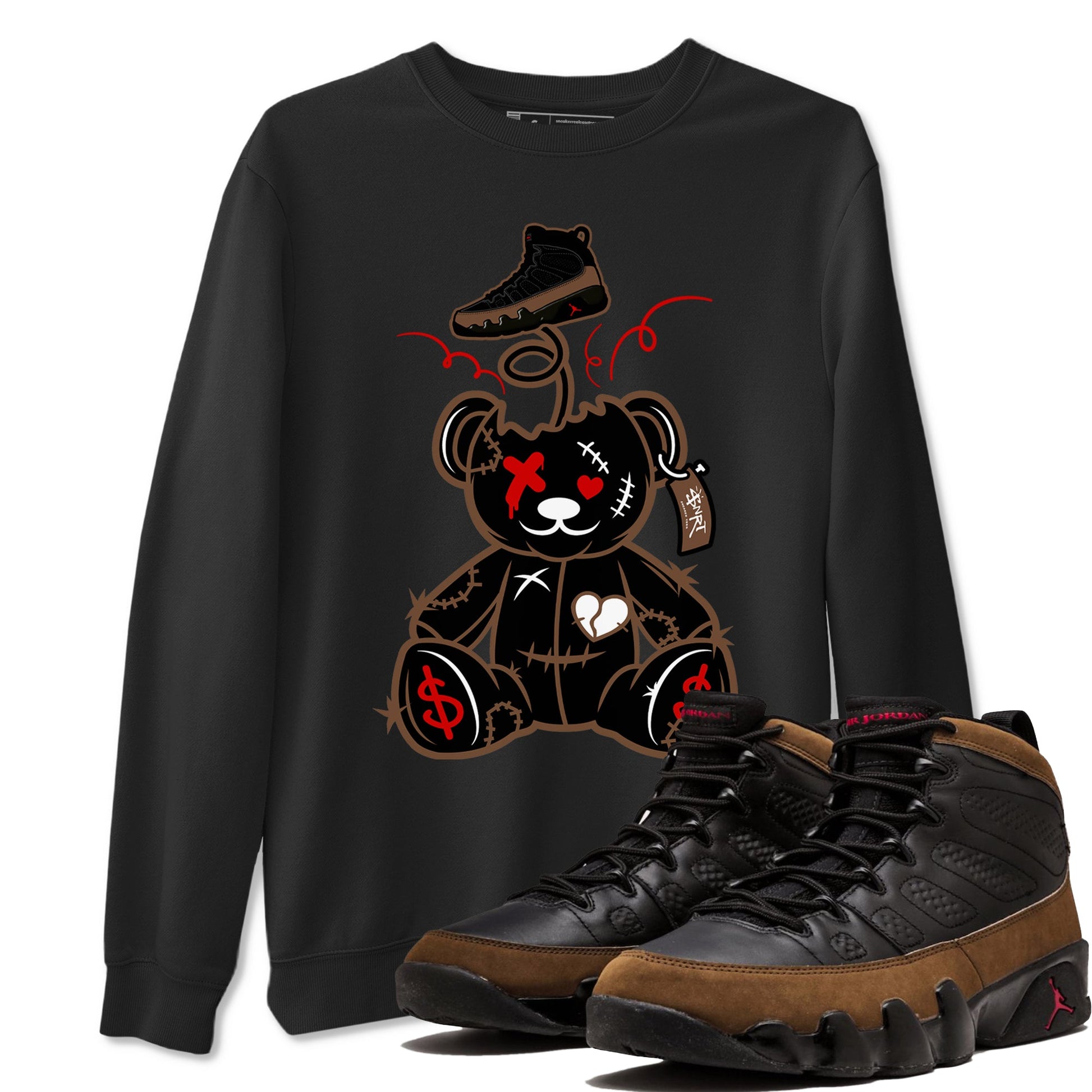 9s Olive shirts to match jordans Surprise Teddy Bear sneaker match tees Air Jordan 9 Olive match shoes to clothes SNRT Sneaker Tees unisex cotton Black 1 shirts