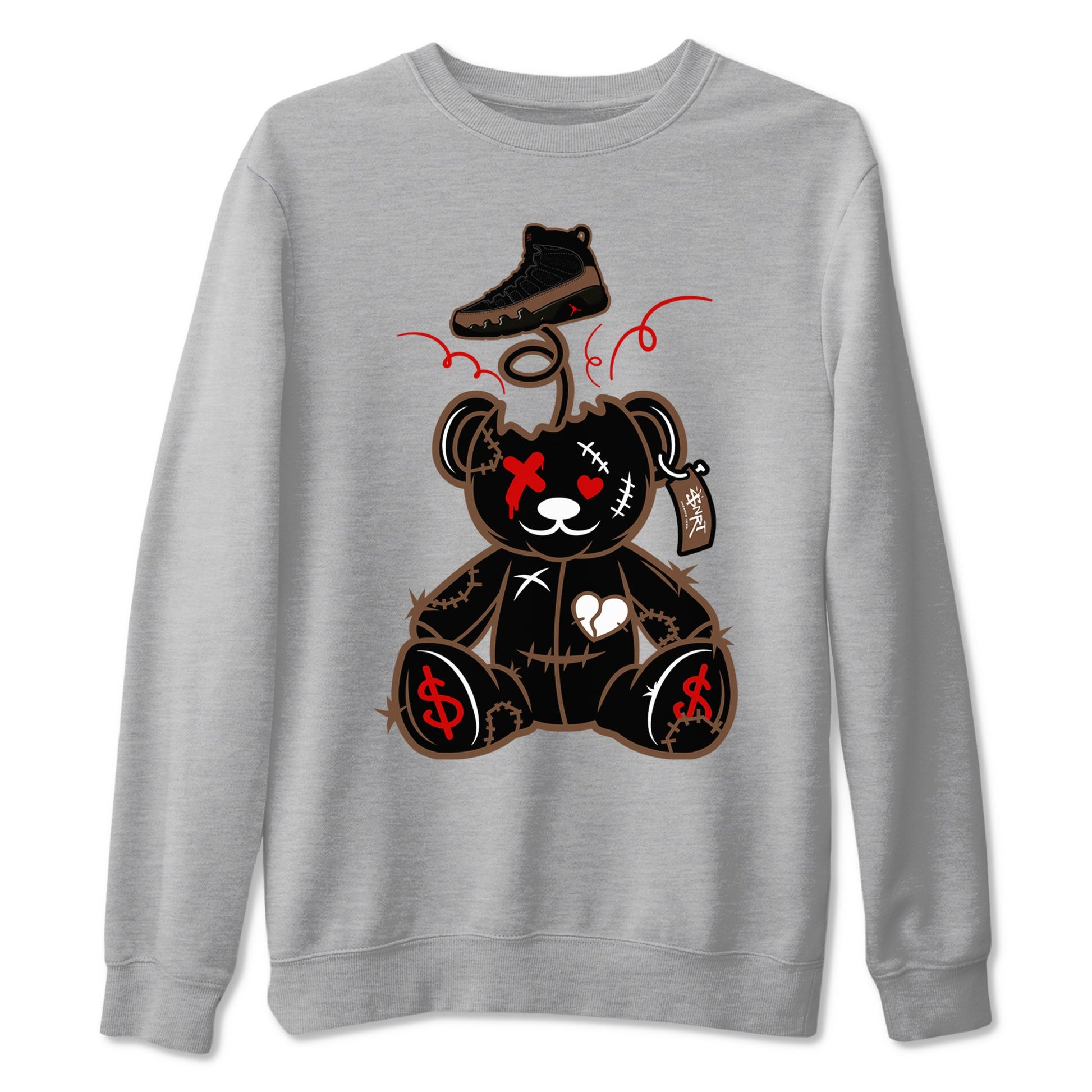 9s Olive shirts to match jordans Surprise Teddy Bear sneaker match tees Air Jordan 9 Olive match shoes to clothes SNRT Sneaker Tees unisex cotton Heather Grey 2 shirts