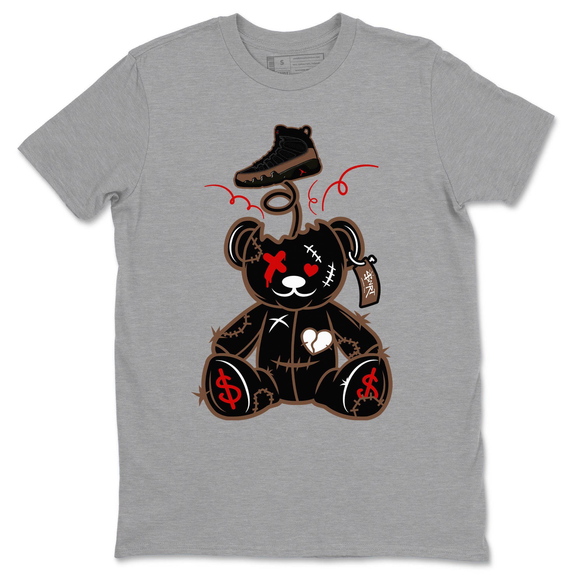 9s Olive shirts to match jordans Surprise Teddy Bear sneaker match tees Air Jordan 9 Olive match shoes to clothes SNRT Sneaker Tees unisex cotton Heather Grey 2 shirts