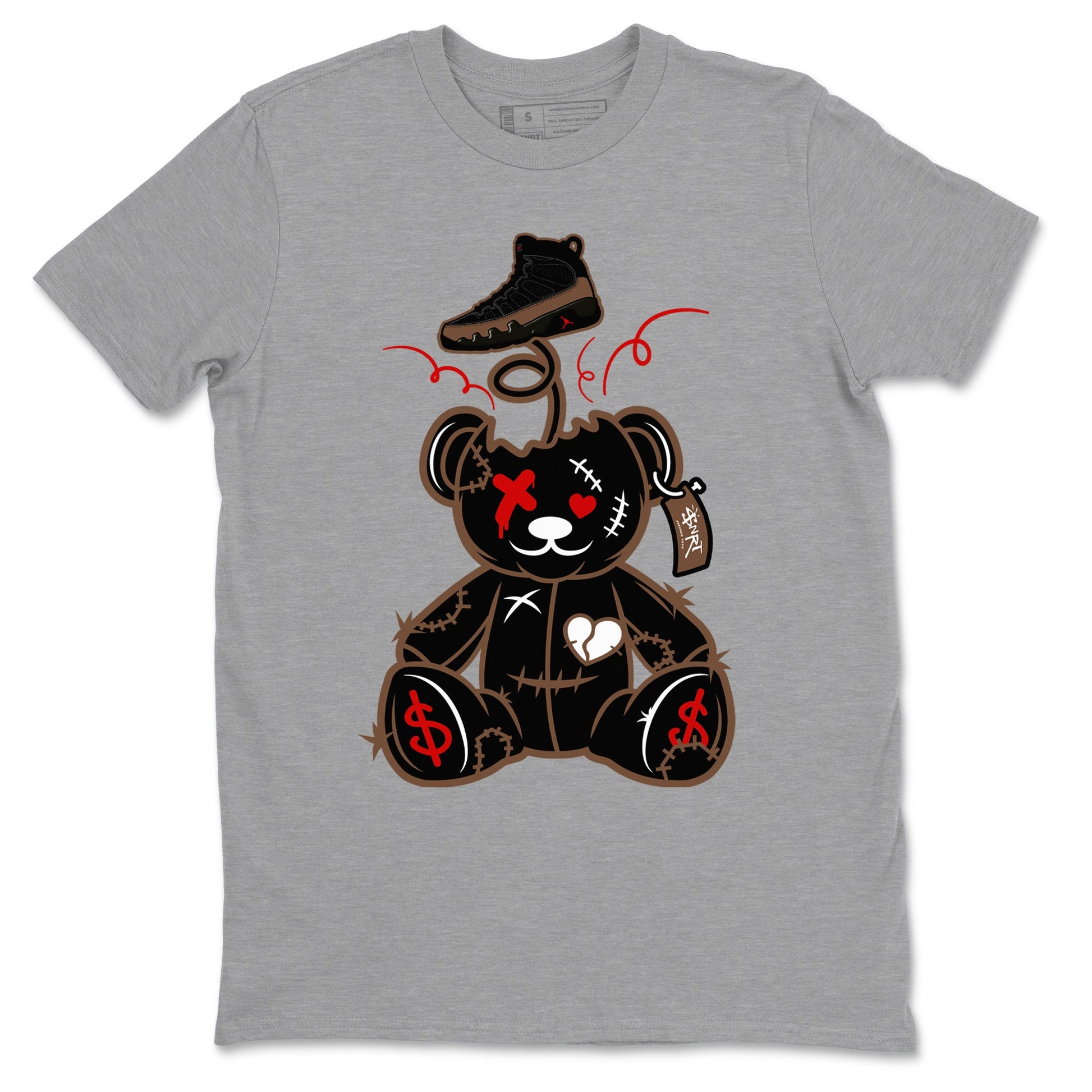 9s Olive shirts to match jordans Surprise Teddy Bear sneaker match tees Air Jordan 9 Olive match shoes to clothes SNRT Sneaker Tees unisex cotton Heather Grey 2 shirts