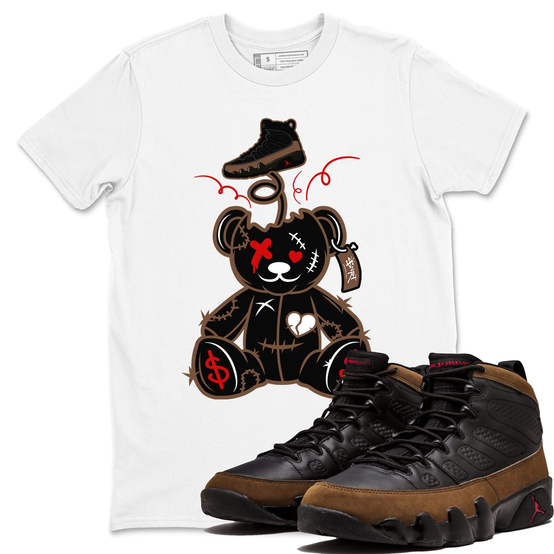 9s Olive shirts to match jordans Surprise Teddy Bear sneaker match tees Air Jordan 9 Olive match shoes to clothes SNRT Sneaker Tees unisex cotton White 1 shirts