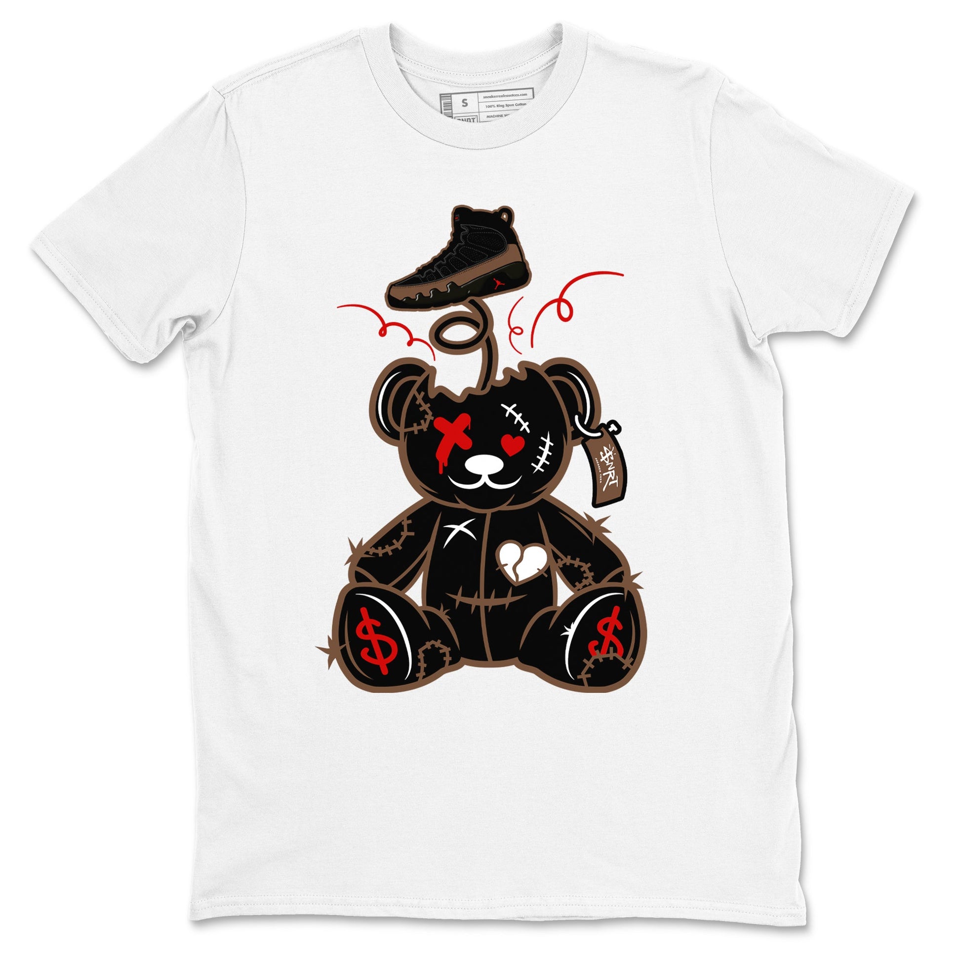 9s Olive shirts to match jordans Surprise Teddy Bear sneaker match tees Air Jordan 9 Olive match shoes to clothes SNRT Sneaker Tees unisex cotton White 2 shirts