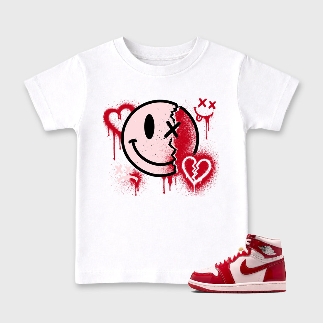 Sweet Damage Baby & Kids Graphic T-Shirt featuring original artwork designed to match the Air Jordan 1 Nails and Grails. White 1 Kids Graphic Tee.
