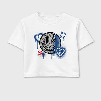 Sweet Damage women’s crop tee designed to match the Air Jordan 3 True Blue, featuring coordinated White 2 options for a perfect streetwear vibe.