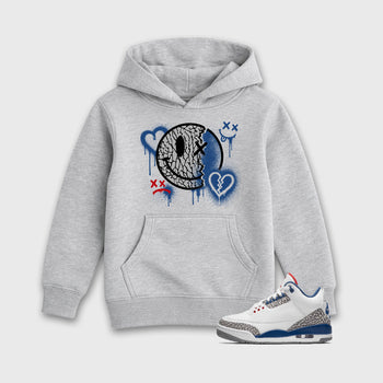 Sweet Damage affordable baby and kids t-shirt designed to match the Air Jordan 3 True Blue, featuring coordinated Heather Grey 1 options for the perfect little sneakerhead streetwear look.