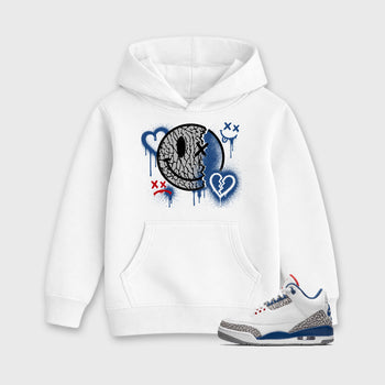 Sweet Damage affordable baby and kids t-shirt designed to match the Air Jordan 3 True Blue, featuring coordinated White 1 options for the perfect little sneakerhead streetwear look.