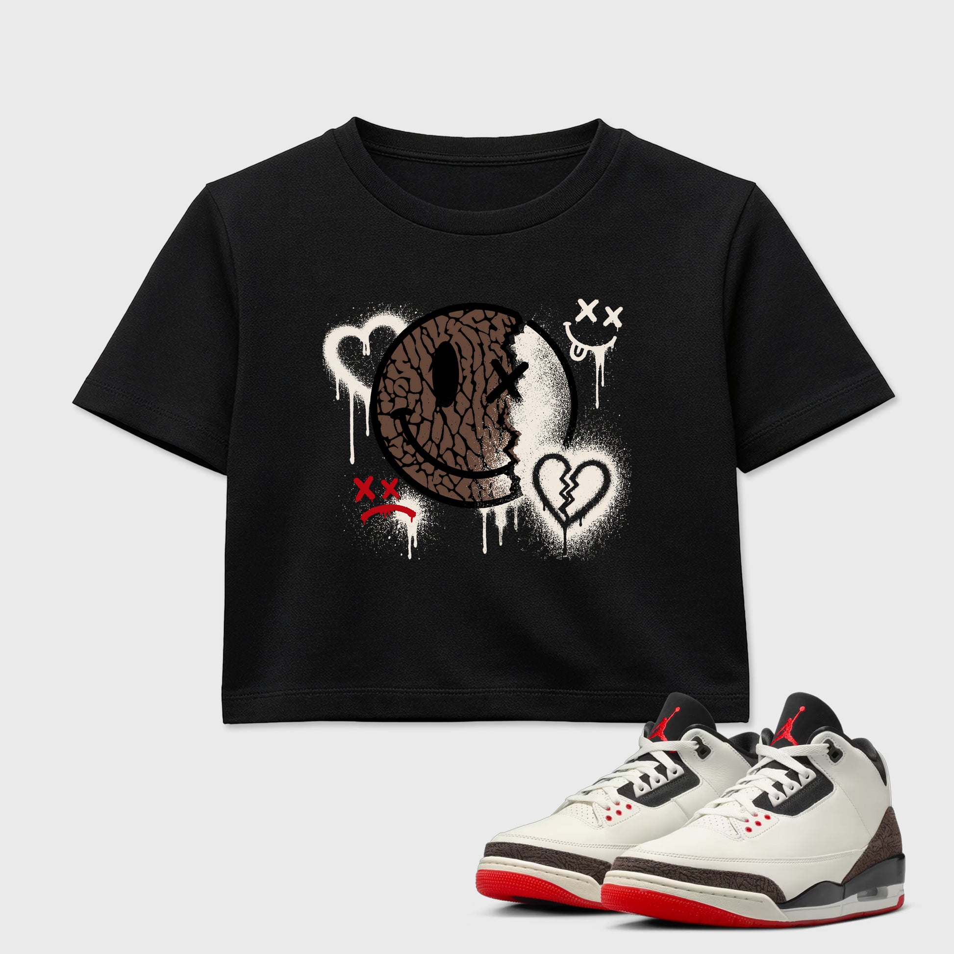Sweet Damage women’s crop tee designed to match the Air Jordan 3 World's Best Dad, featuring coordinated Black 1 options for a perfect streetwear vibe.