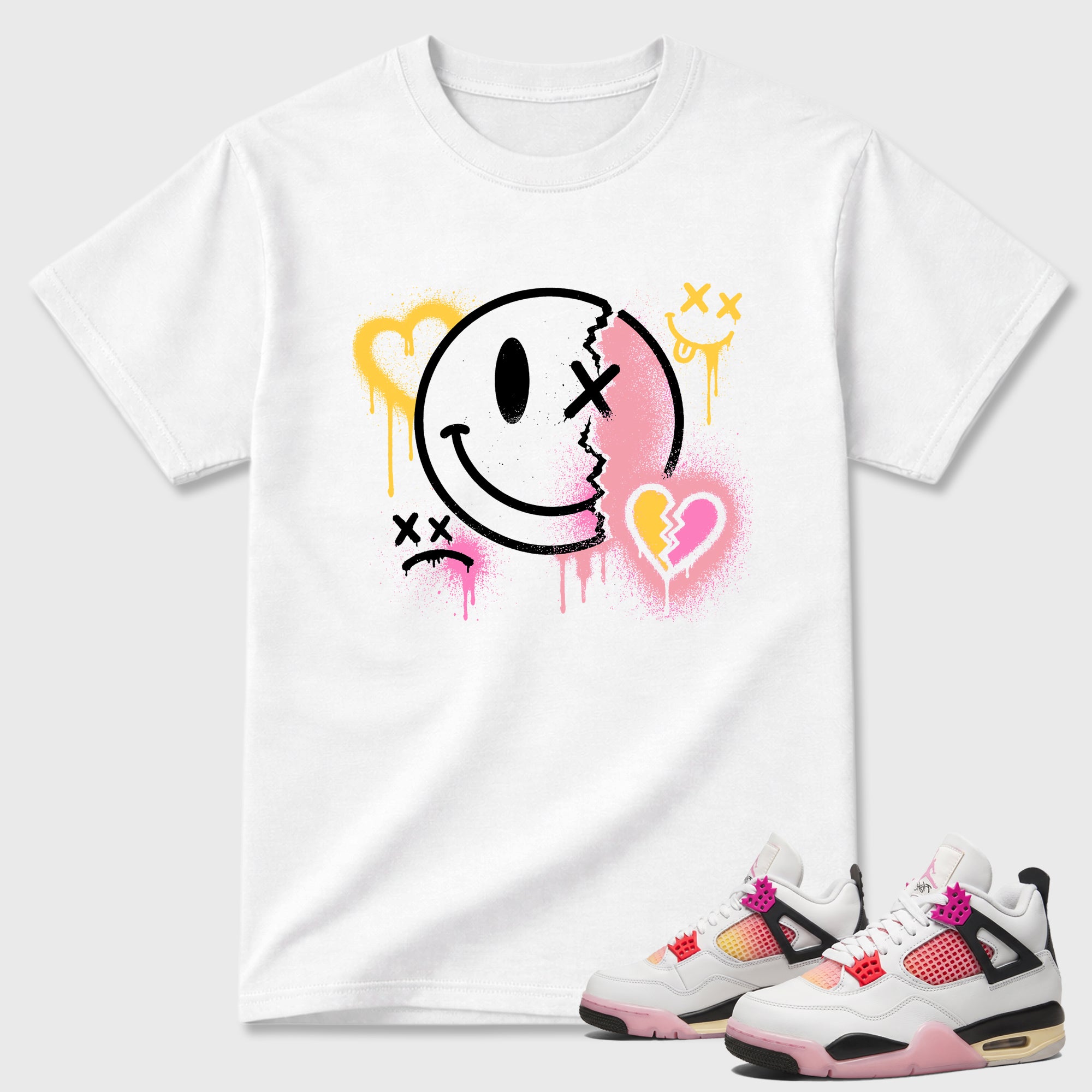 Sweet Damage Graphic T-Shirt featuring original streetwear artwork designed to match the Air Jordan 4 Comic. White 1 Graphic T-Shirt.