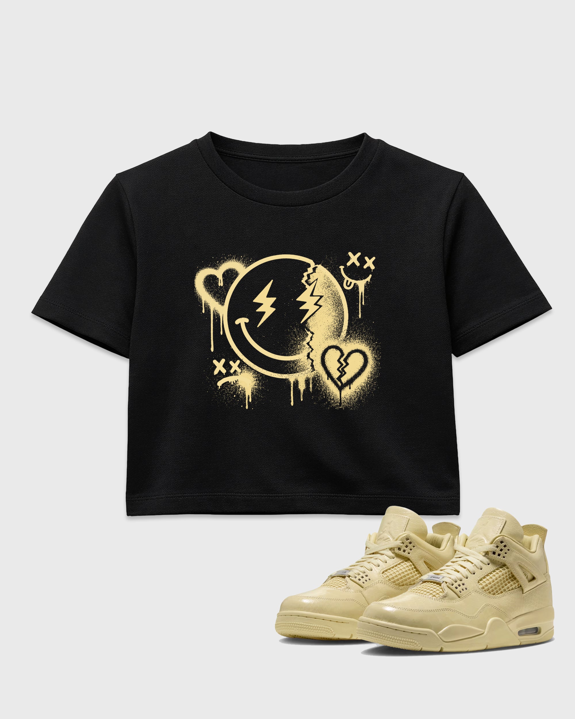 Sweet Damage women’s crop tee designed to match the Air Jordan 4 X J Balvin 'Amazonas', featuring coordinated Black 1 options for a perfect streetwear vibe.