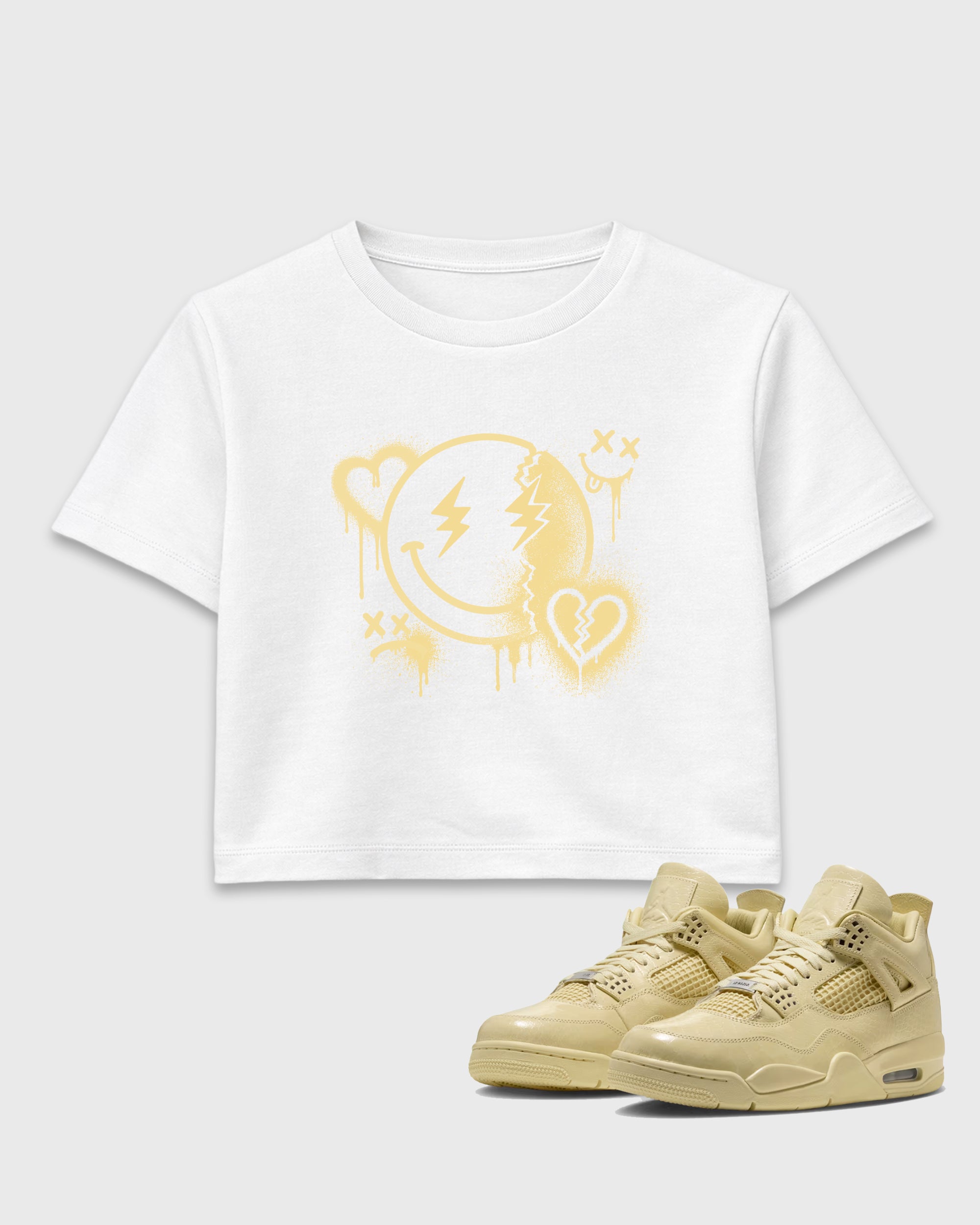 Sweet Damage women’s crop tee designed to match the Air Jordan 4 X J Balvin 'Amazonas', featuring coordinated White 1 options for a perfect streetwear vibe.