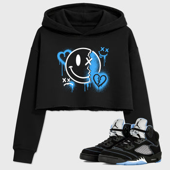 Sneakerfit Streetwear outfit, Sneaker Tees To Match Air Jordan 5 Black University Blue – Sweet Damage Crop T-Shirt Black 1