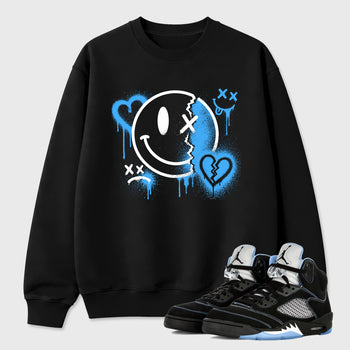 Sneakerfit Streetwear outfit, Sneaker Tees To Match Air Jordan 5 Black University Blue – Sweet Damage Graphic Tee Black 1