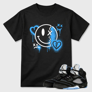 Sneakerfit Streetwear outfit, Sneaker Tees To Match Air Jordan 5 Black University Blue – Sweet Damage Graphic Tee Black 1