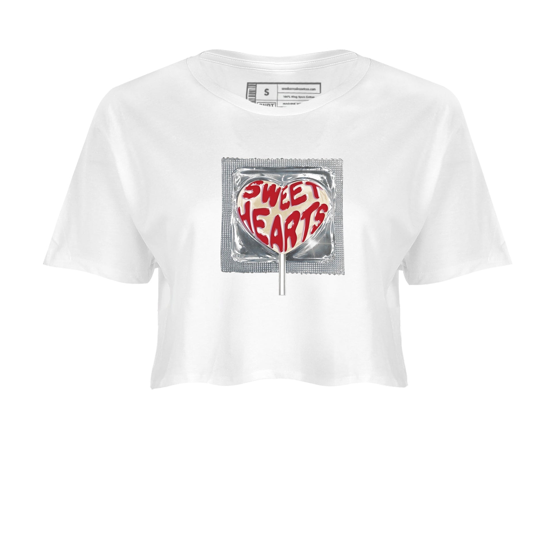 Best Sneakerfits graphic tee – Perfect Valentine's Day outfits to match Air Jordan 4 Valentines Day – Sweethearts lollipop Crop T-Shirt White 2
