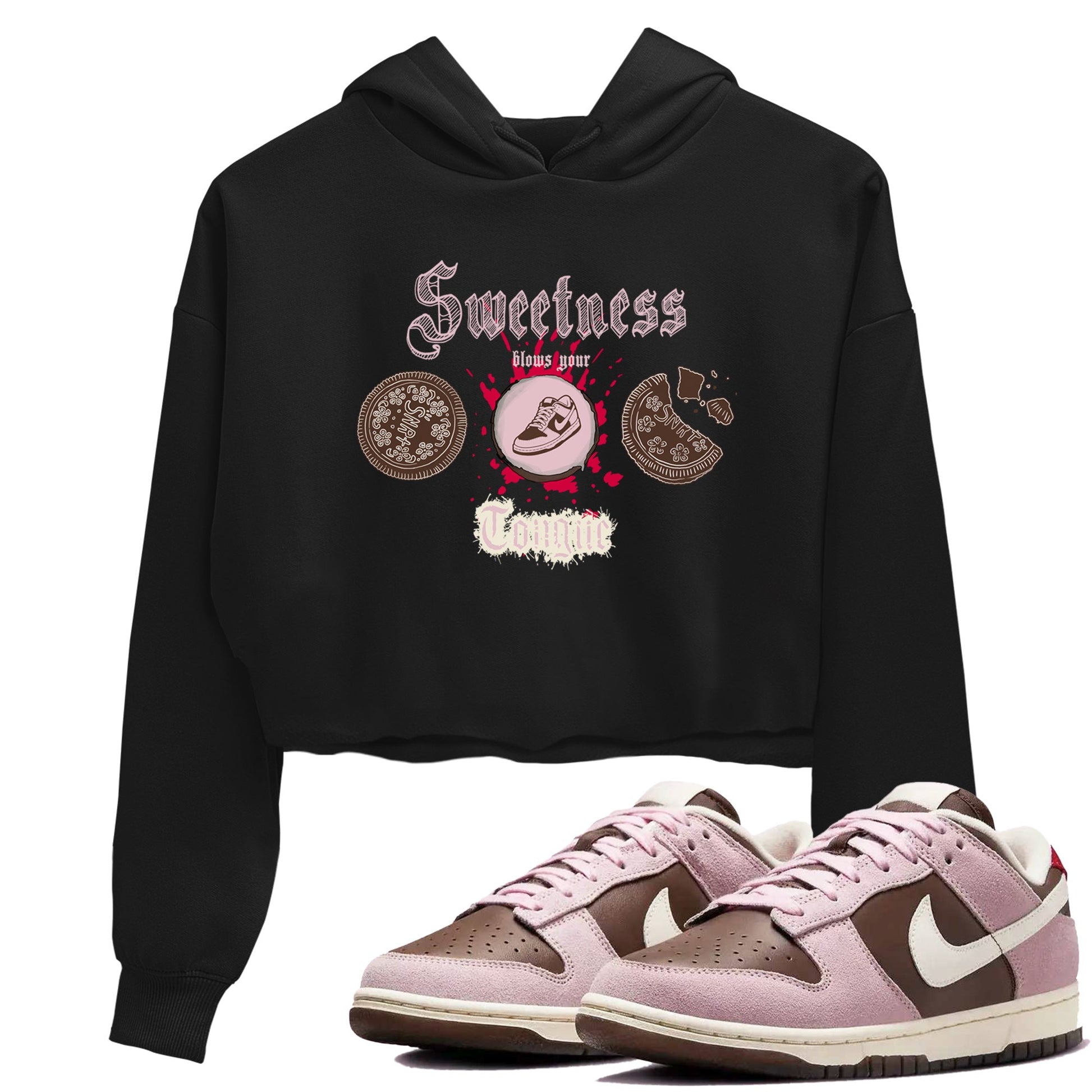 Dunk Cacao Wow And Pink Foam shirts to match jordans Sweetness Blows Your Tongue sneaker match tees Dunk Cacao Wow And Pink Foam SNRT Sneaker Tees streetwear brand Black 1 crop tee