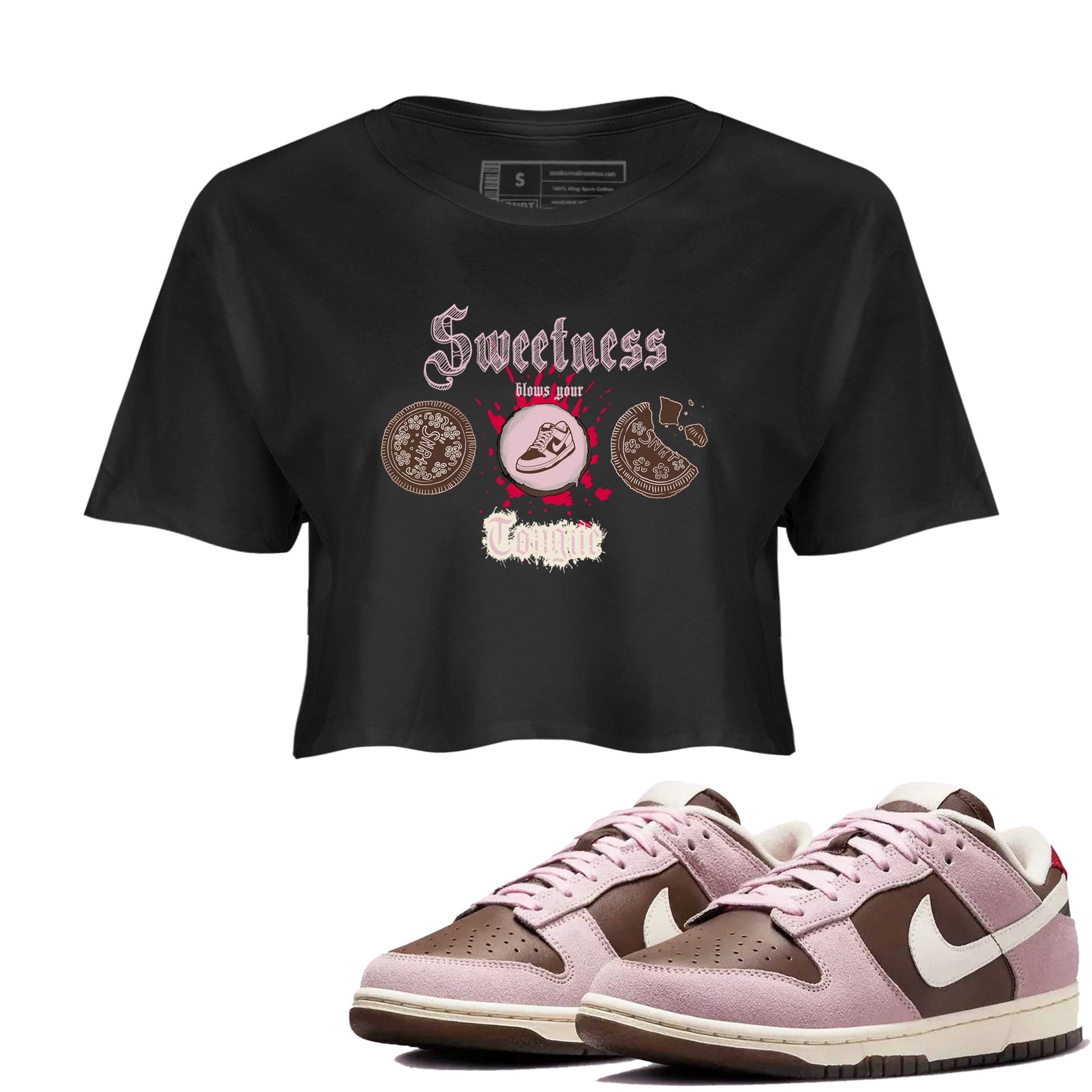 Dunk Cacao Wow And Pink Foam shirts to match jordans Sweetness Blows Your Tongue sneaker match tees Dunk Cacao Wow And Pink Foam SNRT Sneaker Tees streetwear brand Black 1 crop tee