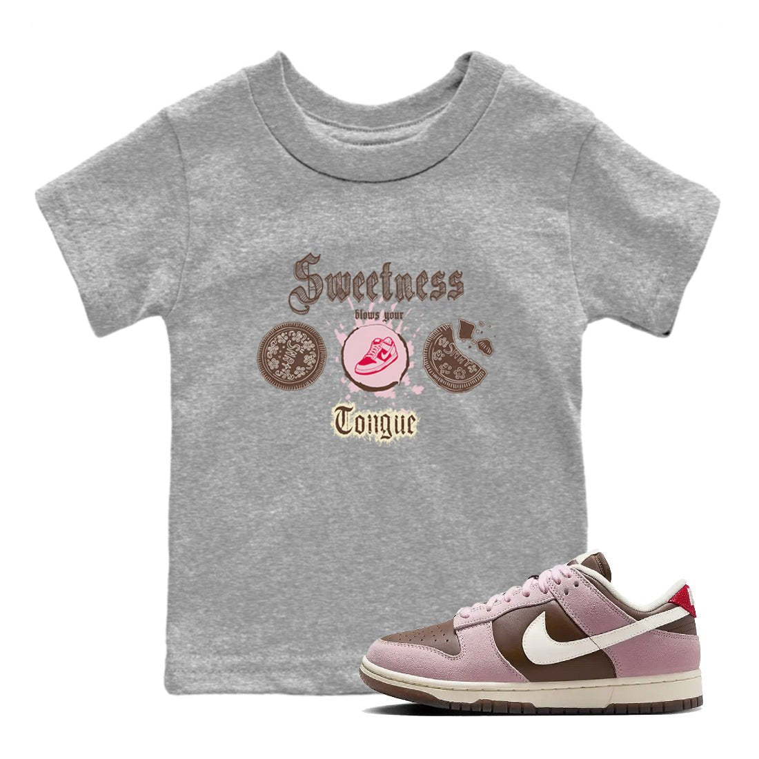 Dunk Cacao Wow And Pink Foam shirts to match jordans Sweetness Blows Your Tongue sneaker match tees Dunk Cacao Wow And Pink Foam SNRT Sneaker Tees streetwear brand Baby and Youth Heather Grey 1 cotton tee