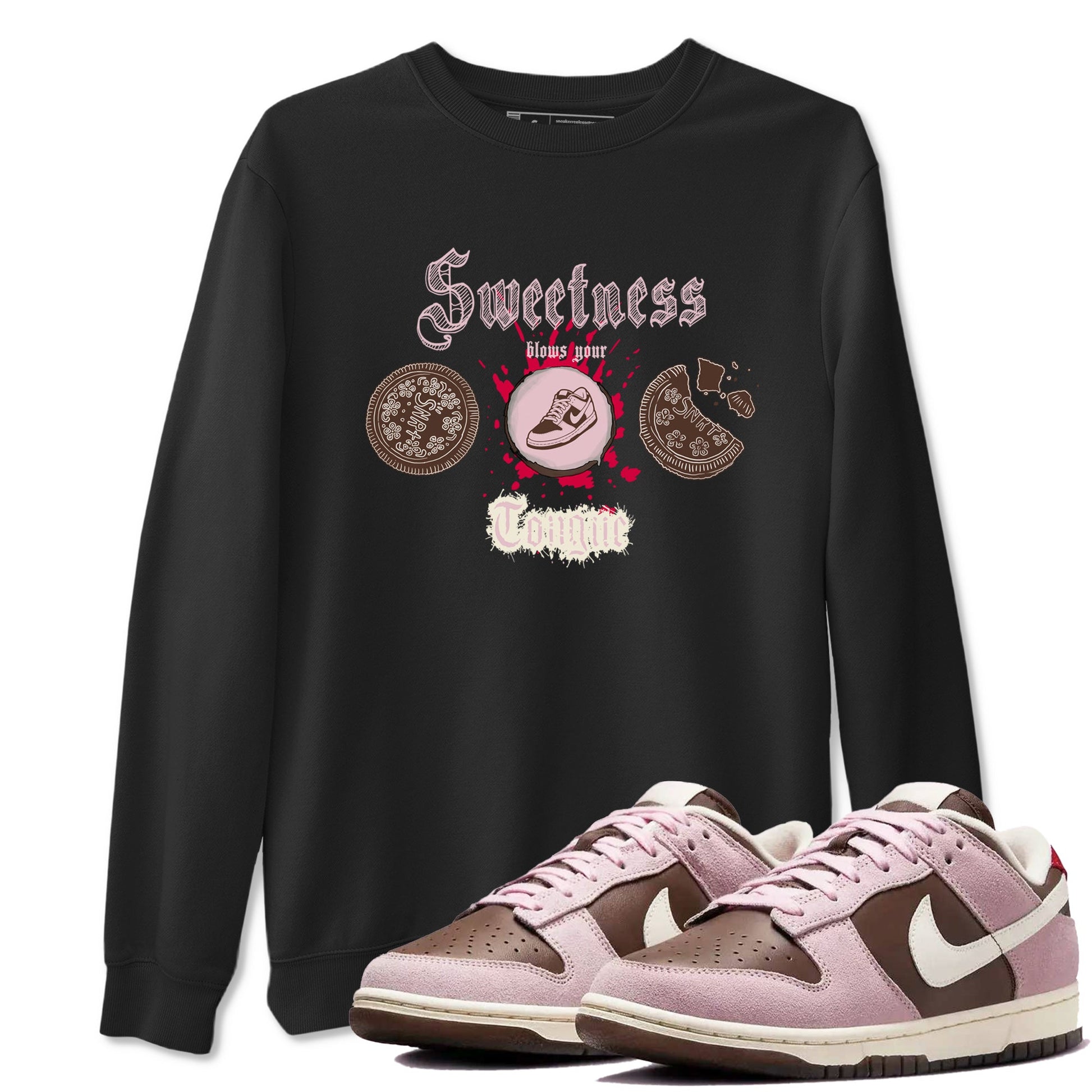 Dunk Cacao Wow And Pink Foam shirts to match jordans Sweetness Blows Your Tongue sneaker match tees Dunk Cacao Wow And Pink Foam SNRT Sneaker Tees streetwear brand Black 1 unisex cotton tee