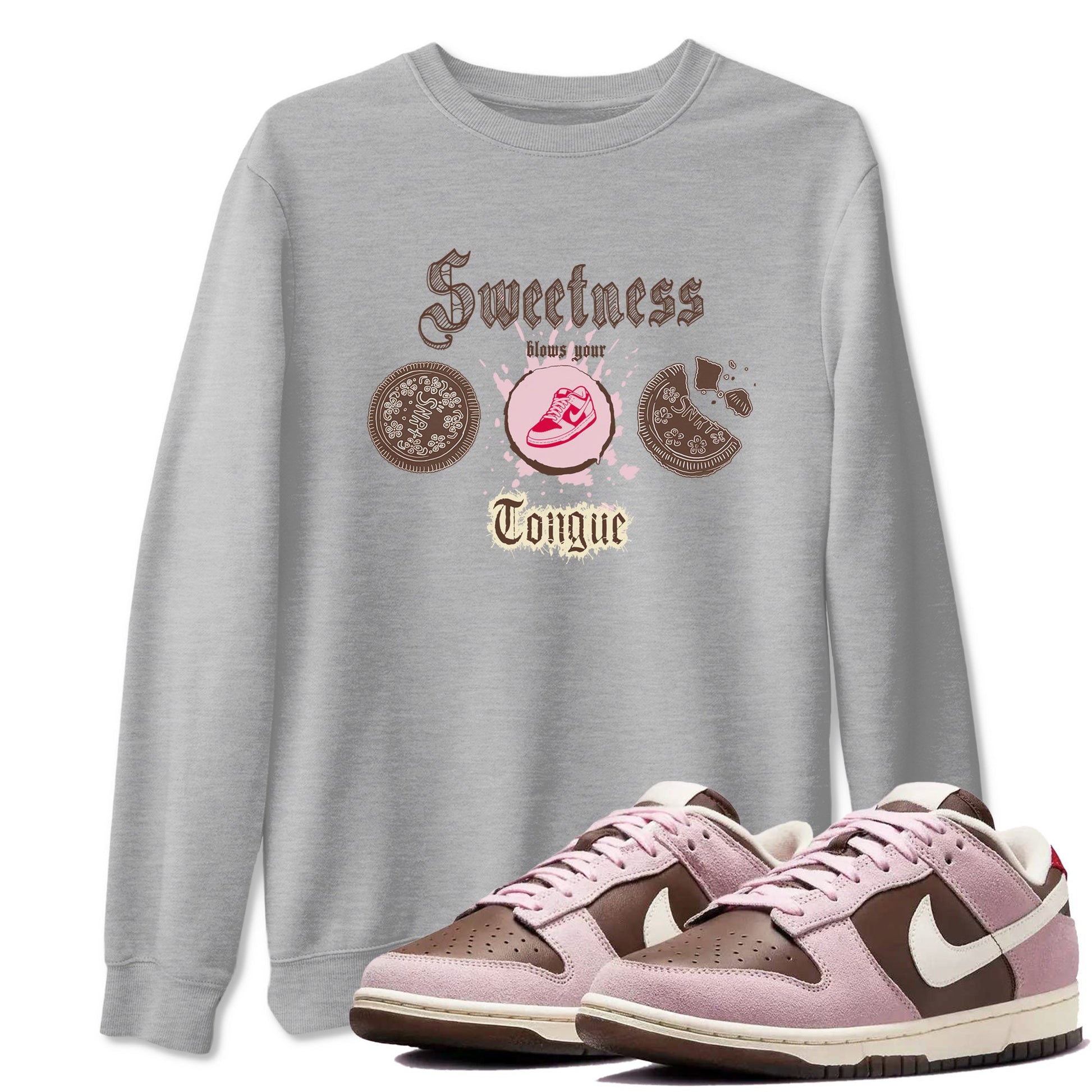 Dunk Cacao Wow And Pink Foam shirts to match jordans Sweetness Blows Your Tongue sneaker match tees Dunk Cacao Wow And Pink Foam SNRT Sneaker Tees streetwear brand Heather Grey 1 unisex cotton tee