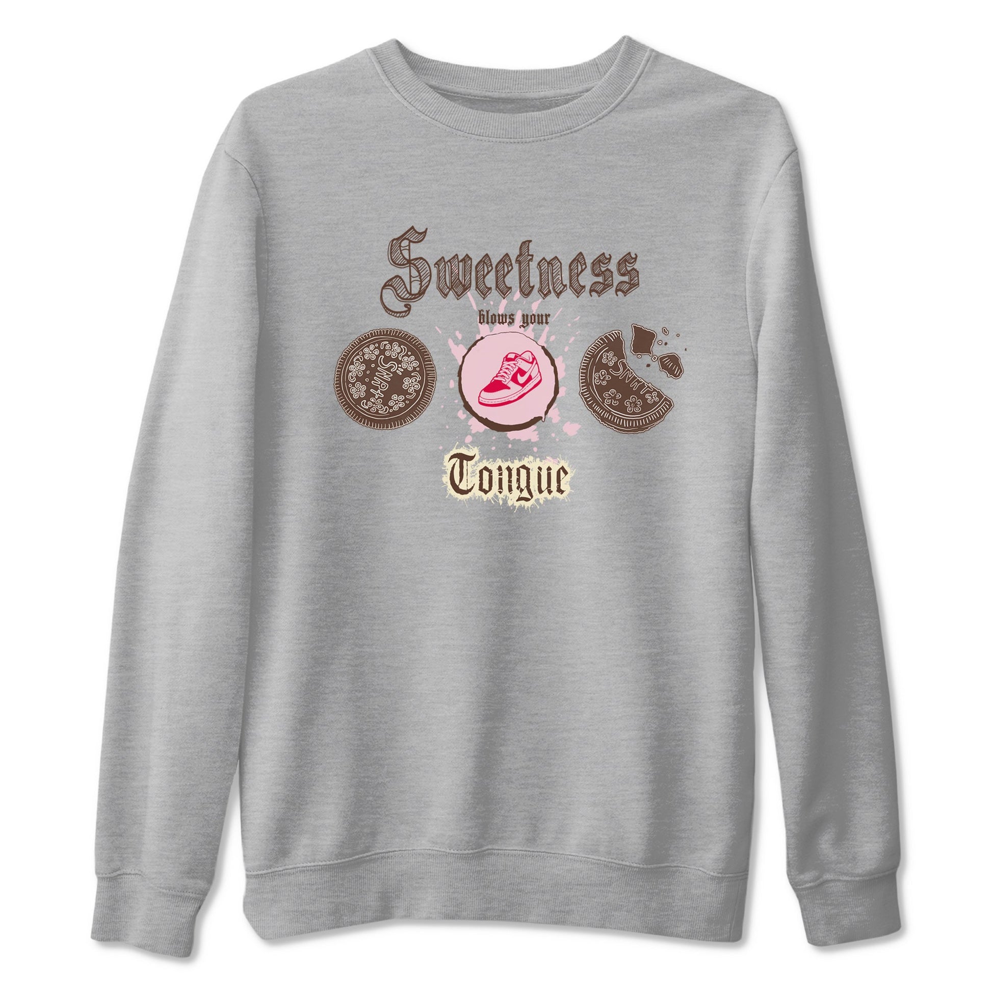 Dunk Cacao Wow And Pink Foam shirts to match jordans Sweetness Blows Your Tongue sneaker match tees Dunk Cacao Wow And Pink Foam SNRT Sneaker Tees streetwear brand Heather Grey 2 unisex cotton tee
