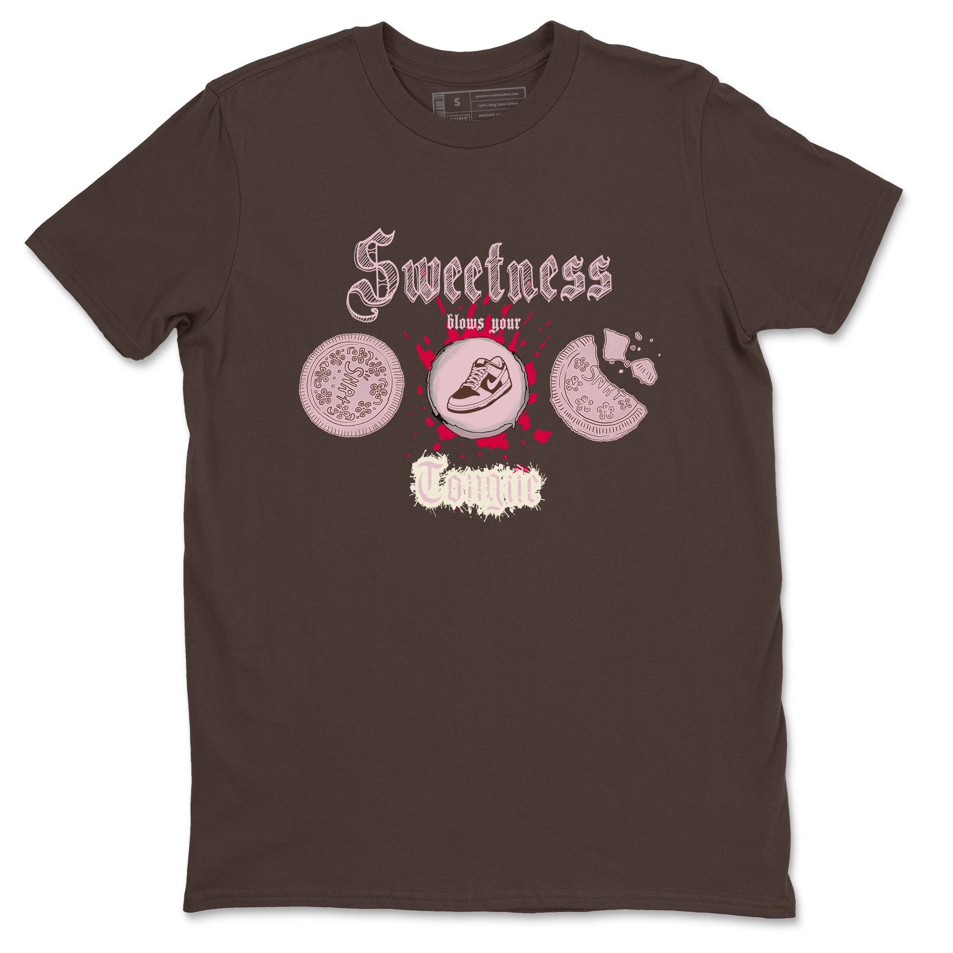 Dunk Cacao Wow And Pink Foam shirts to match jordans Sweetness Blows Your Tongue sneaker match tees Dunk Cacao Wow And Pink Foam SNRT Sneaker Tees streetwear brand Dark Chocolate 2 unisex cotton tee