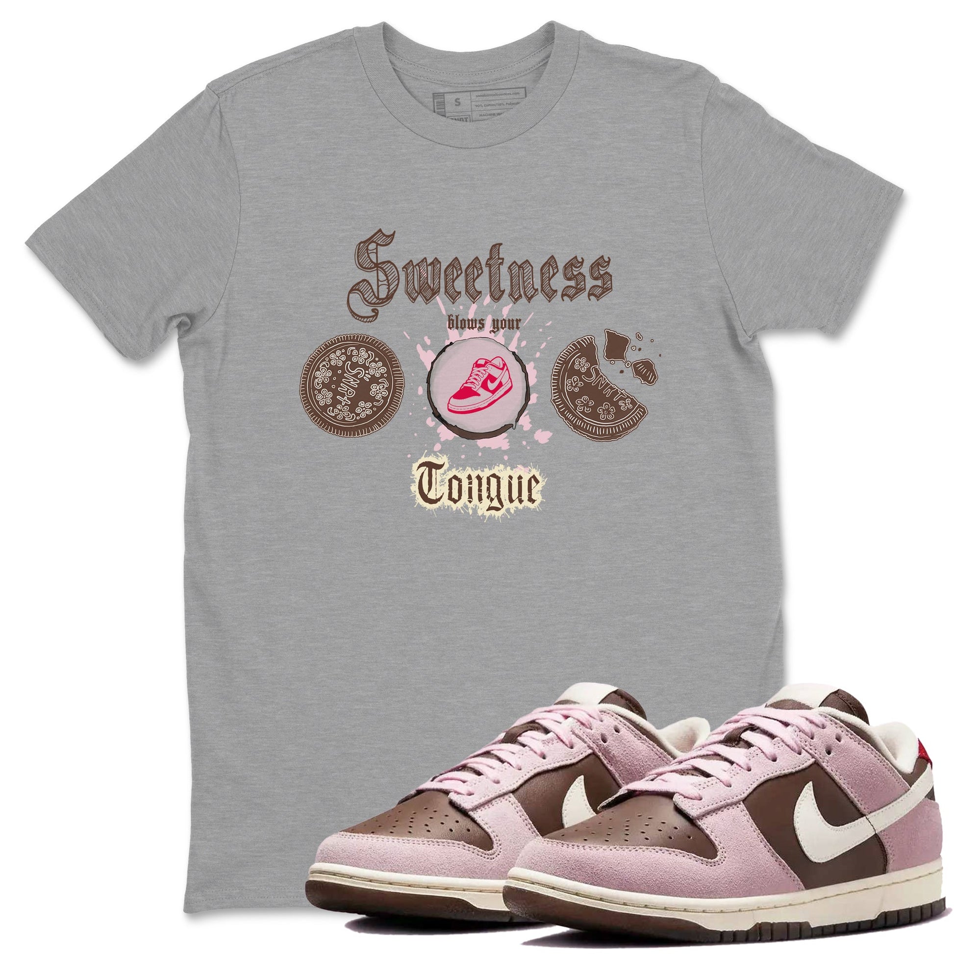 Dunk Cacao Wow And Pink Foam shirts to match jordans Sweetness Blows Your Tongue sneaker match tees Dunk Cacao Wow And Pink Foam SNRT Sneaker Tees streetwear brand Heather Grey 1 unisex cotton tee