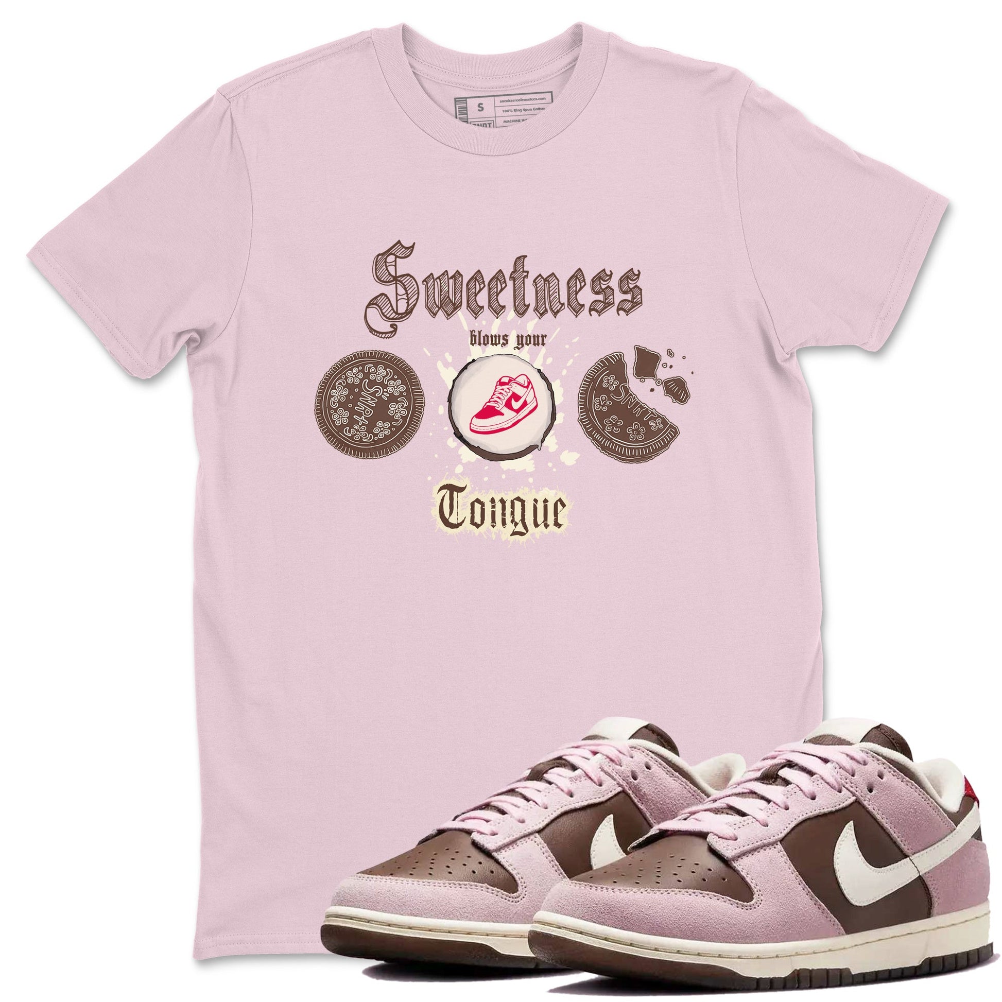 Dunk Cacao Wow And Pink Foam shirts to match jordans Sweetness Blows Your Tongue sneaker match tees Dunk Cacao Wow And Pink Foam SNRT Sneaker Tees streetwear brand Pink 1 unisex cotton tee